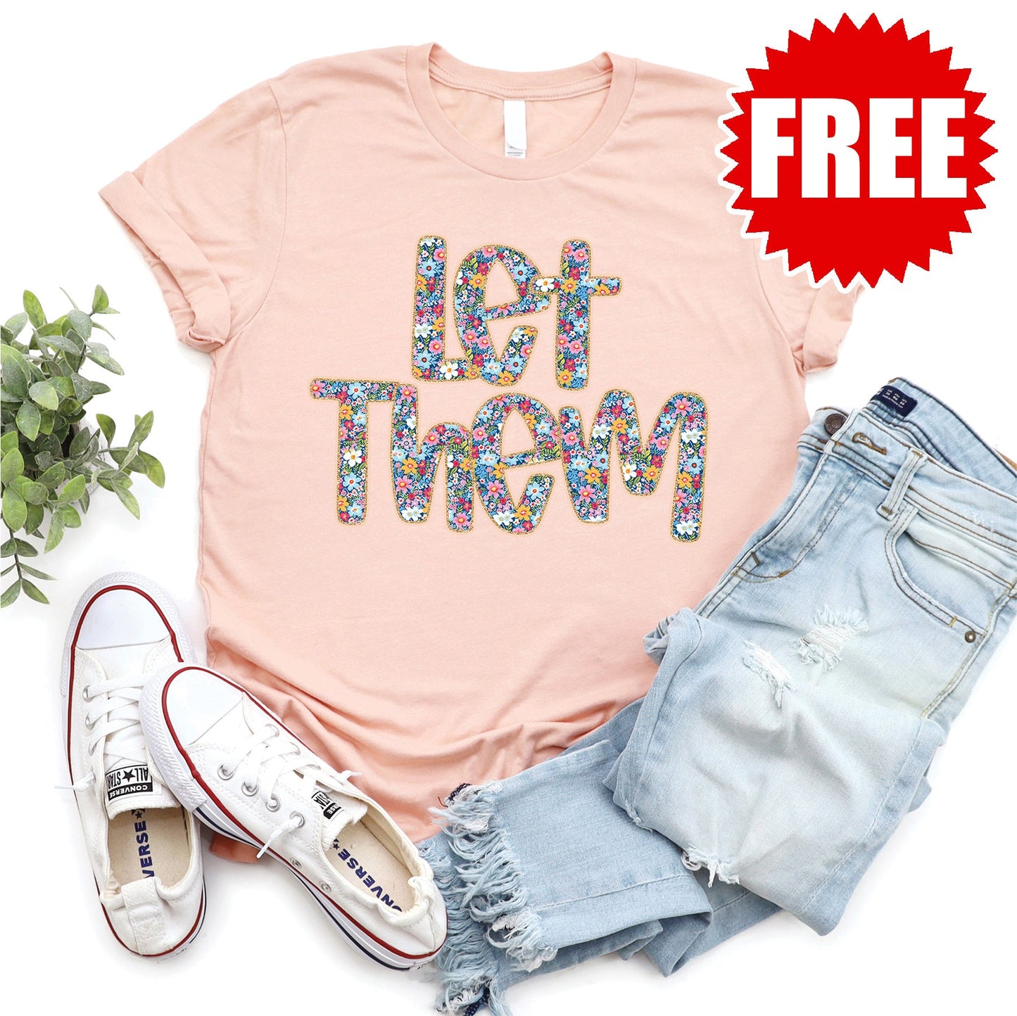 Let Them Floral Tee - Heather Peach - 0