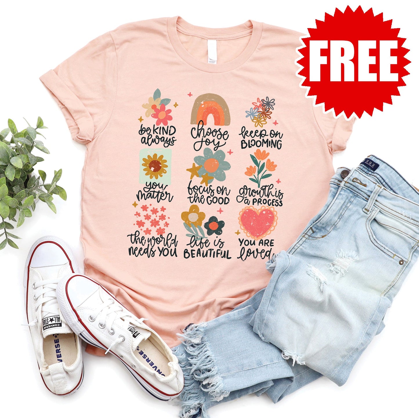 Positive Doodles Tee - Heather Peach Style001