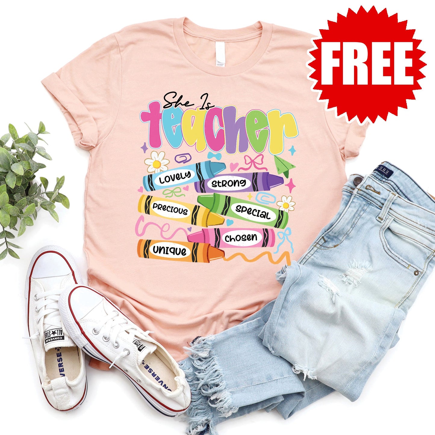 She Is Teacher Tee - Heather Peach - 0 Style001