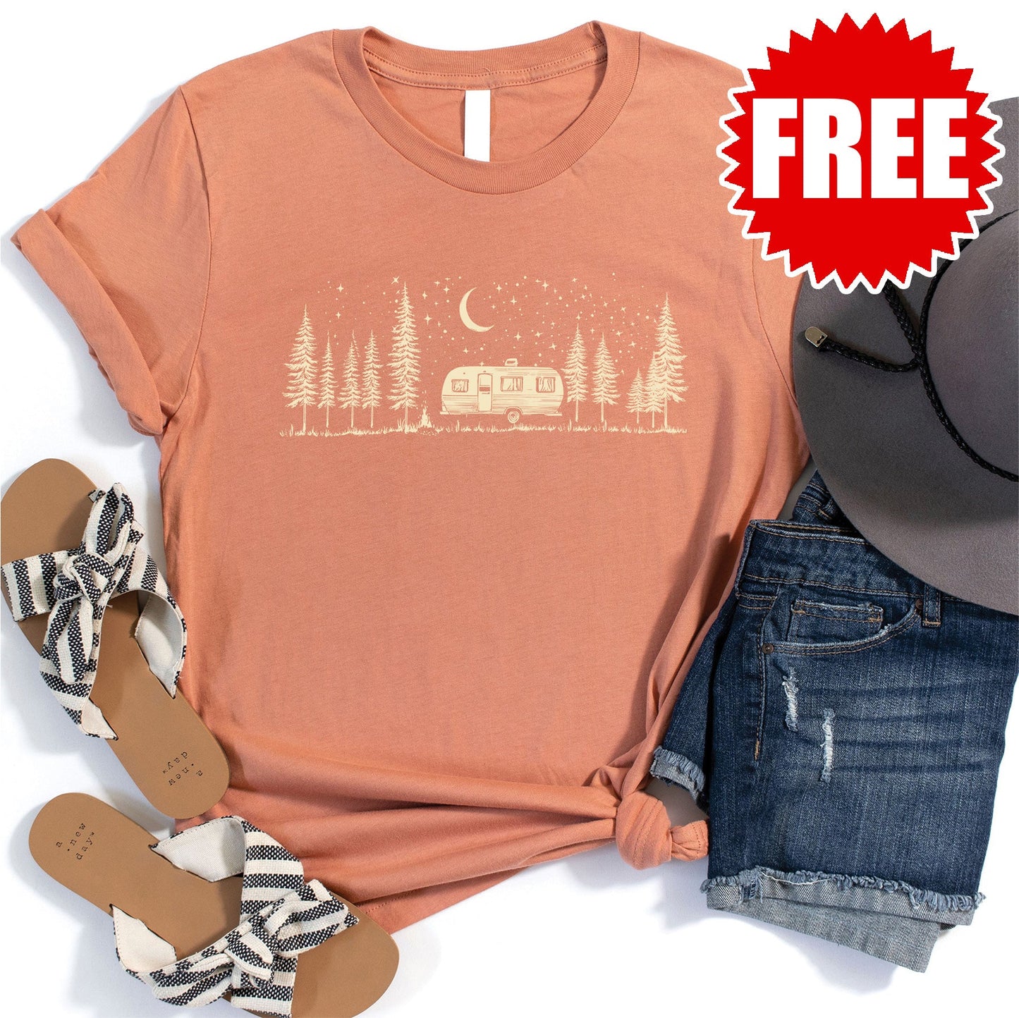 Camping Life Tee - Heather Peach Sorbet - 0