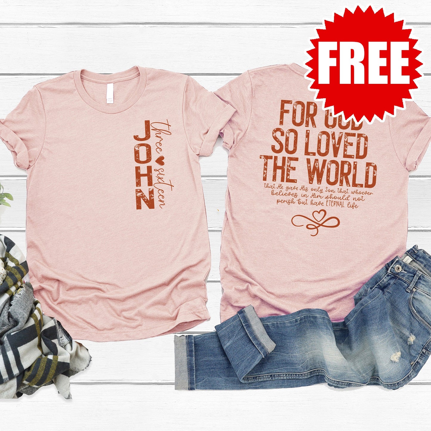 John 3:16 Tee - Heather Peach