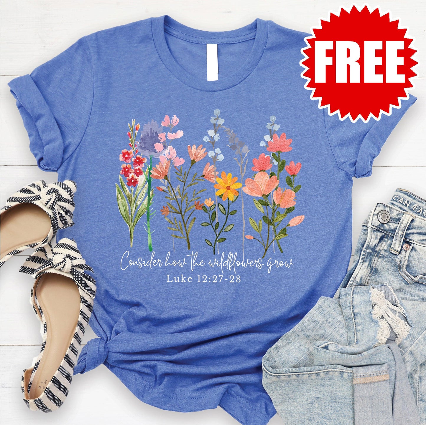 Wild Flowers Grow Tee - Heather Royal Blue - 0