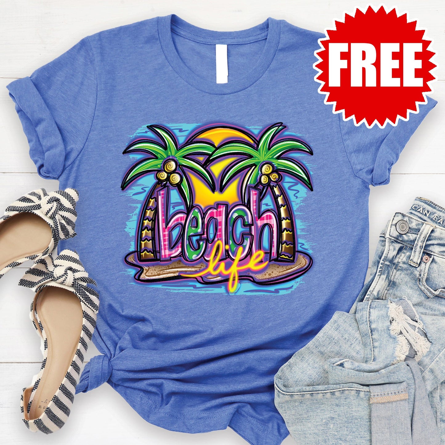 Beach Life Tee - Heather Royal Blue - 0