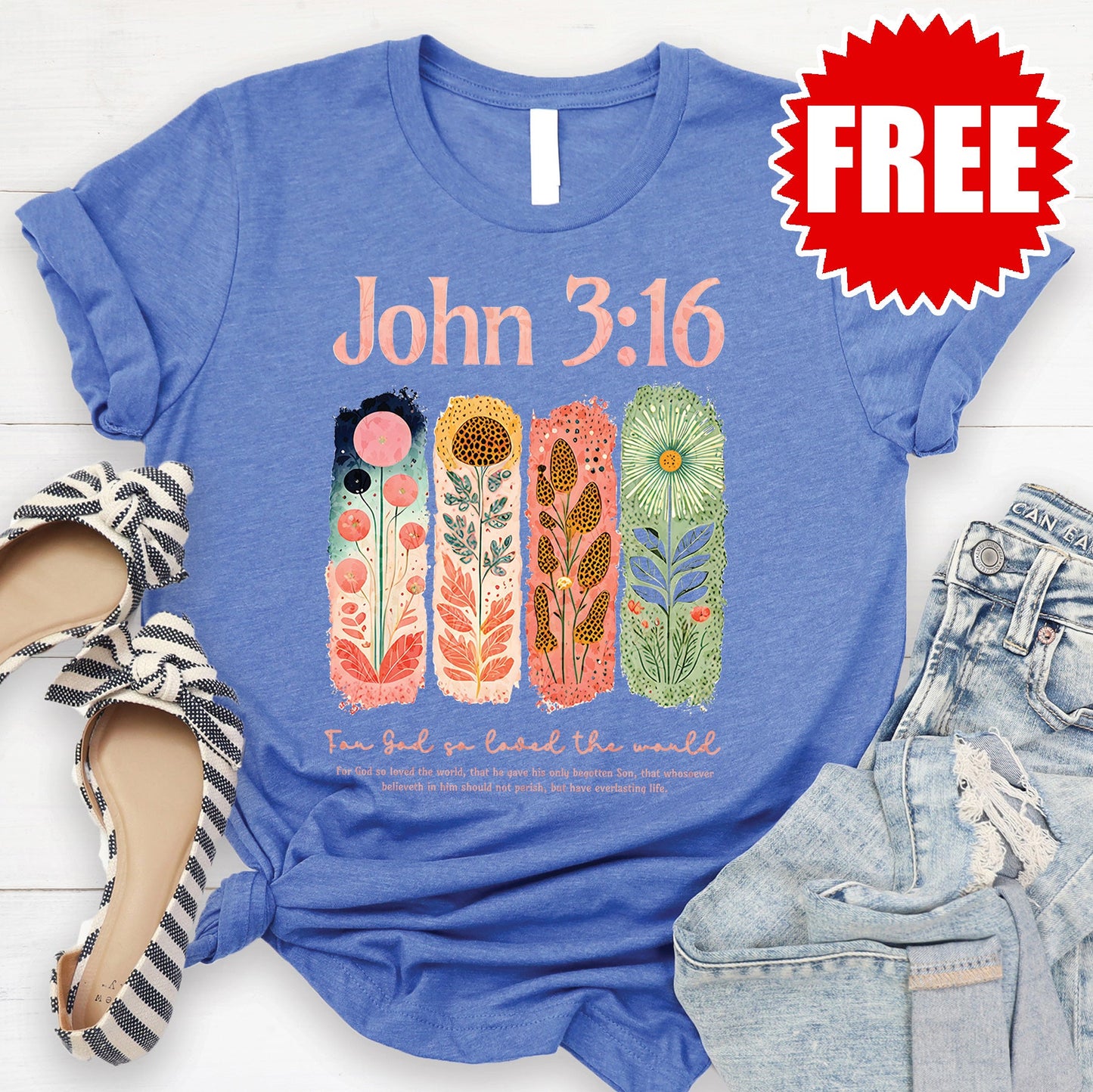John 3:16 Tee - Heather Royal Blue - 0