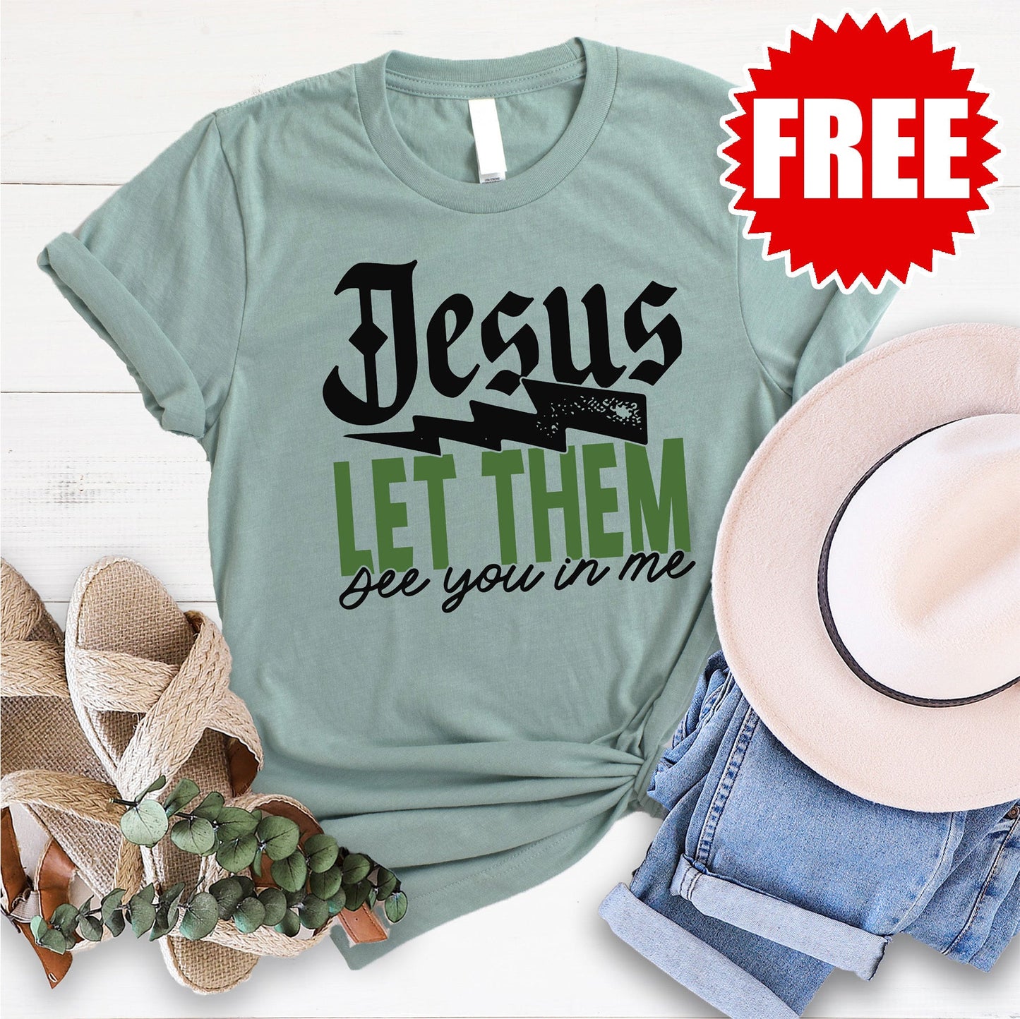 Jesus Let Them Tee - Heather Sage - 0