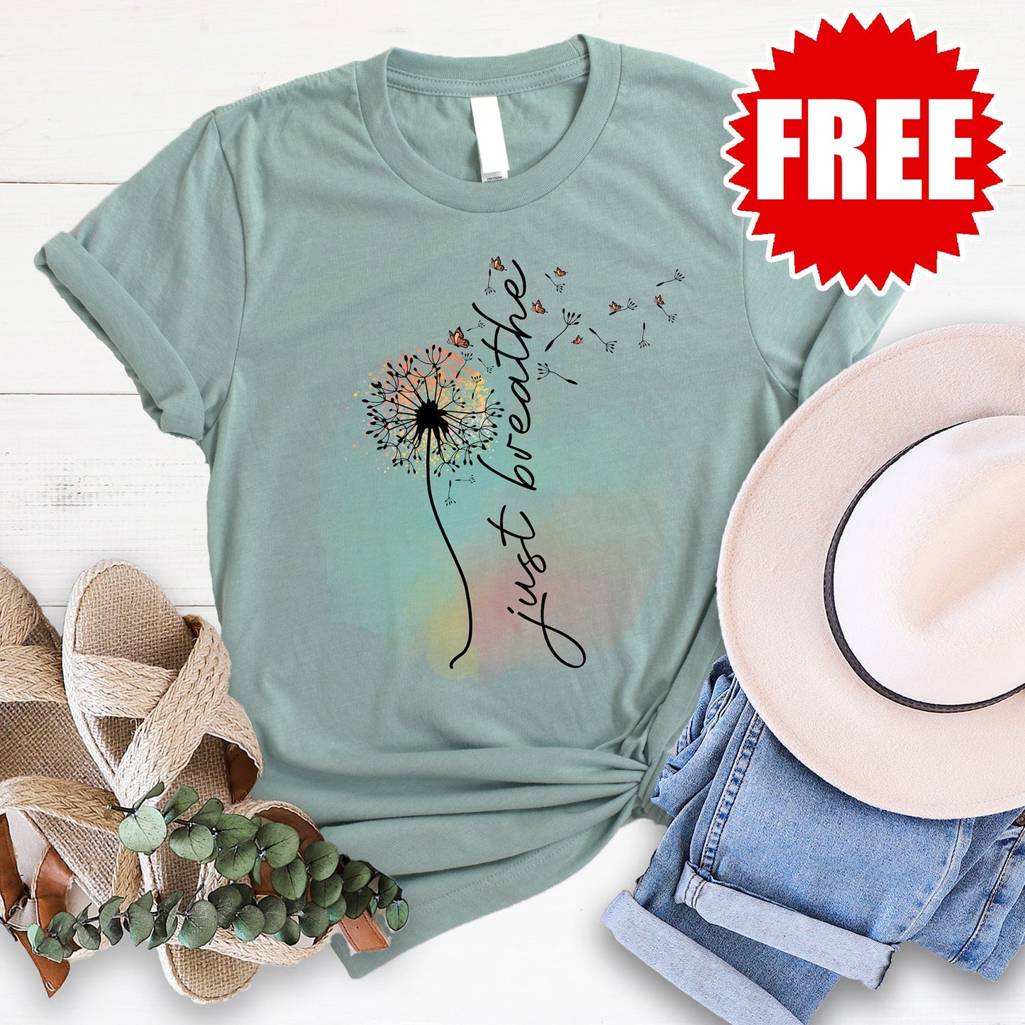 Just Breathe Tee - Heather Sage - 0