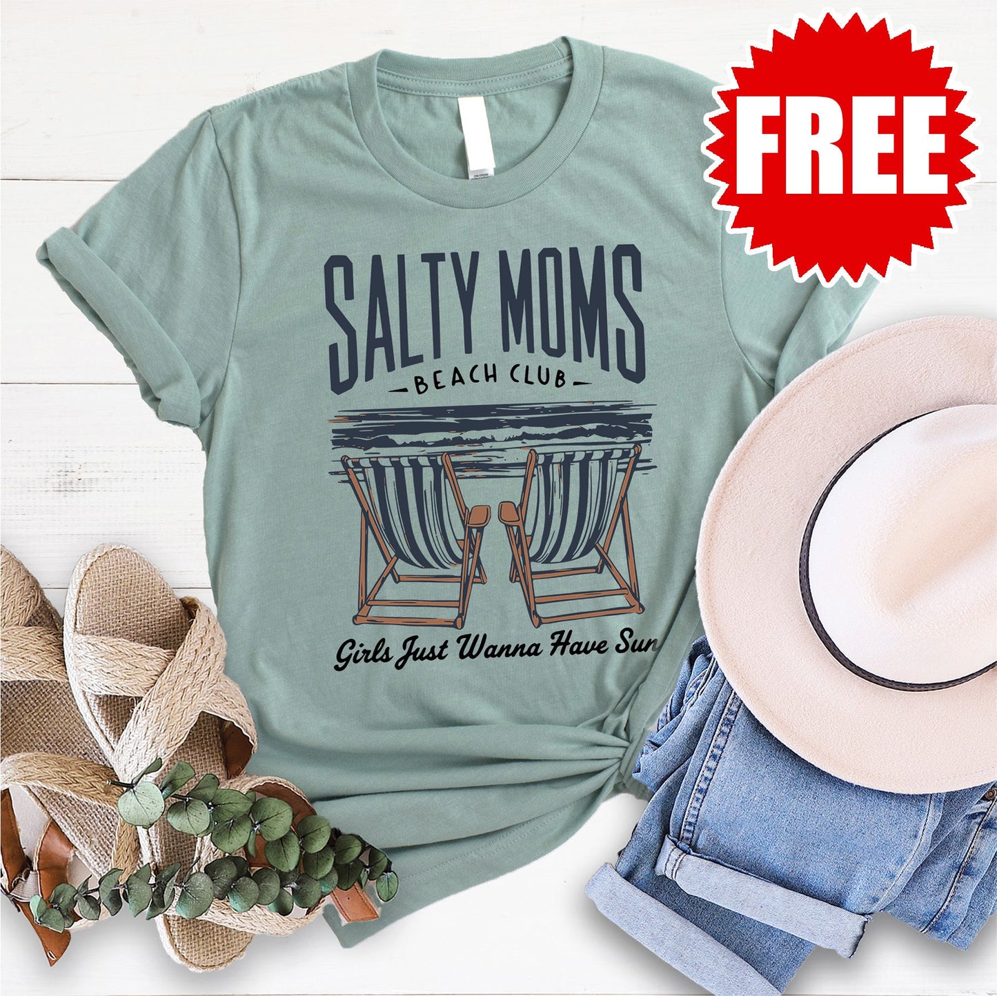 Salty Moms Tee - Heather Sage - 0
