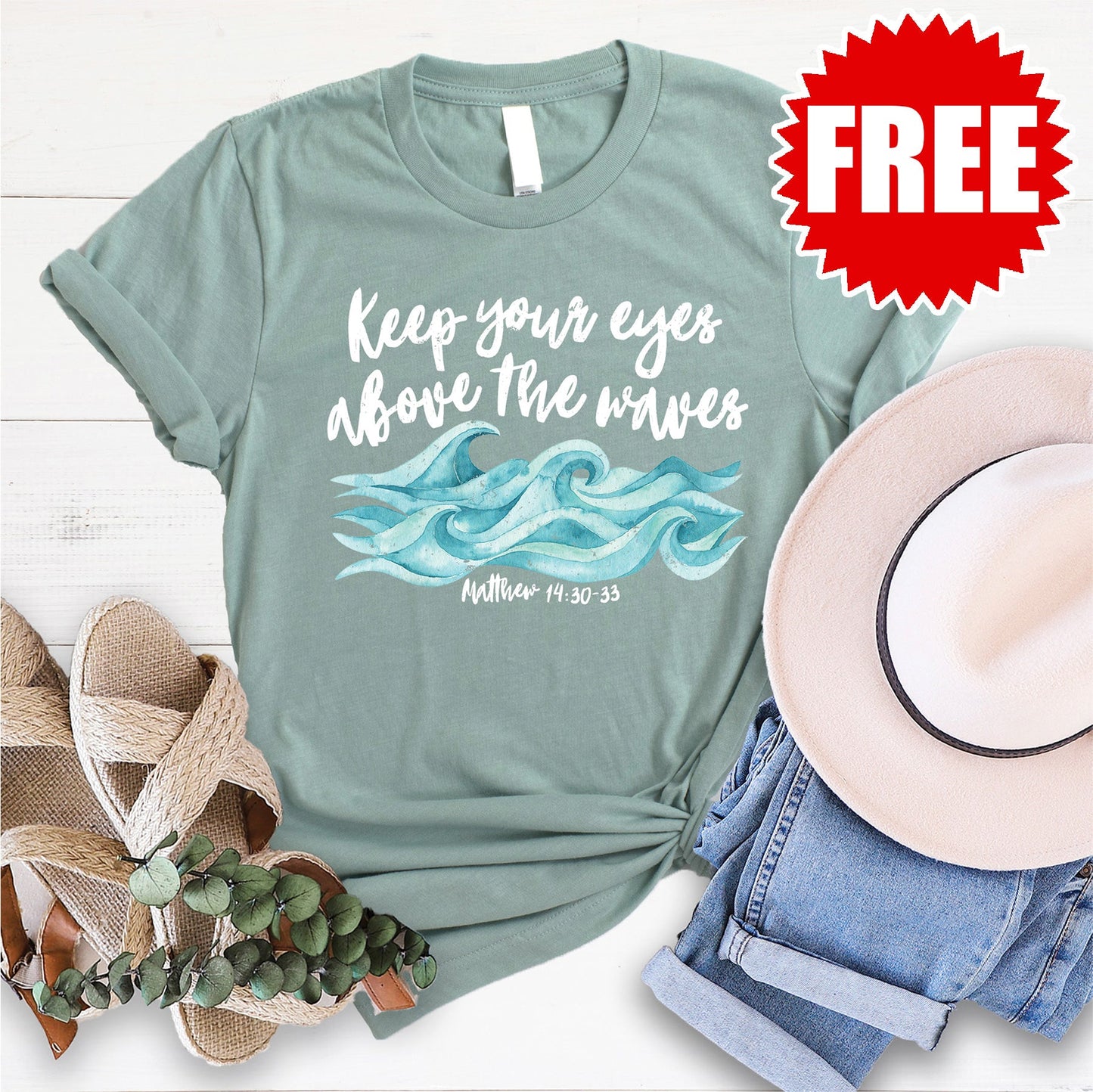 Above the Waves Watercolor Tee - Heather Sage - 0