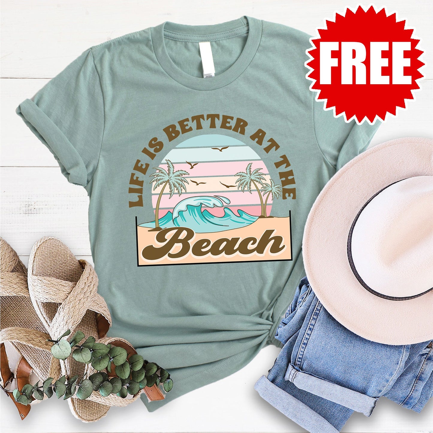 Beach Tee - Heather Sage - 0