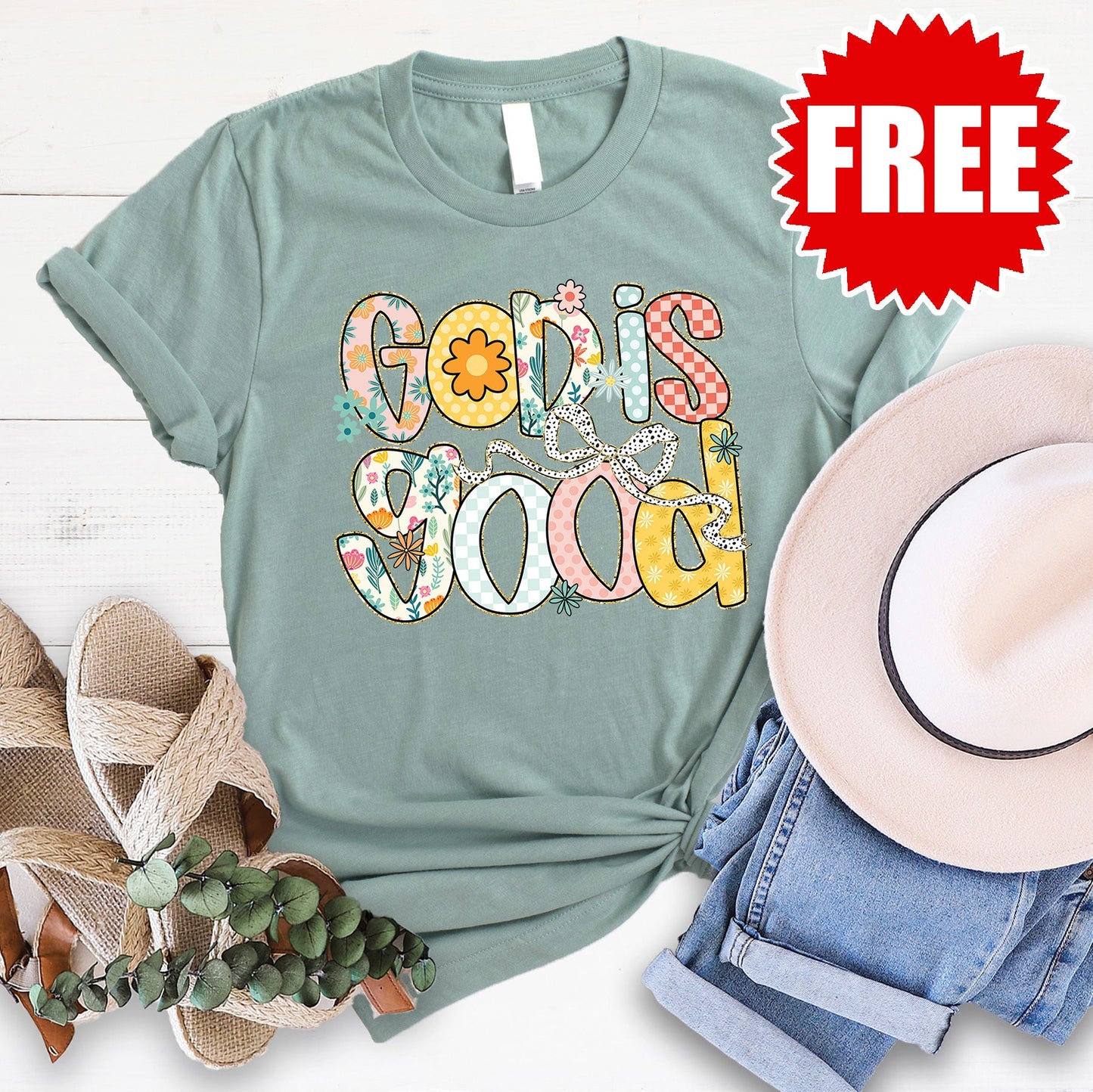 God is Good Tee - Heather Sage - 0