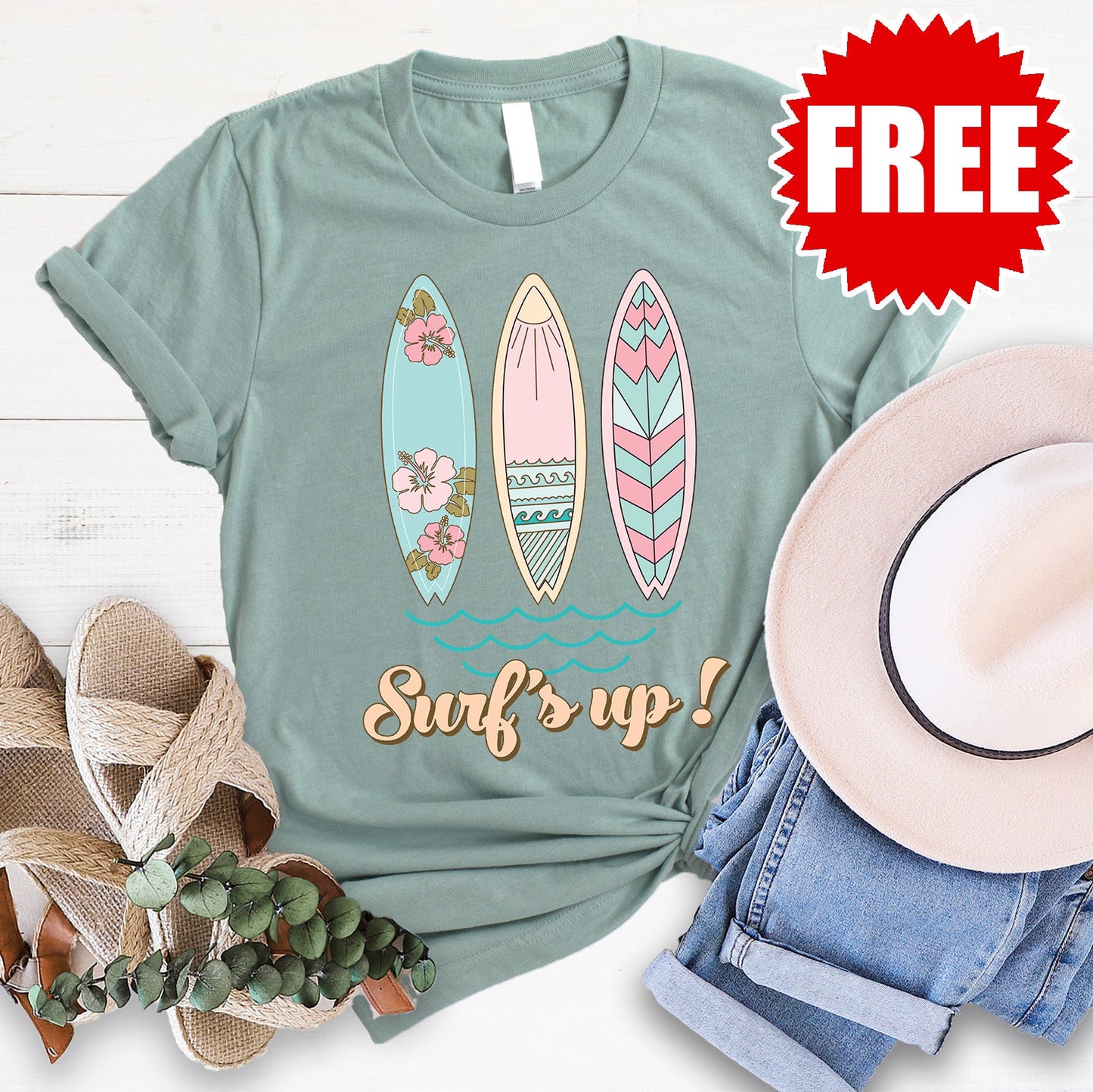 Surf's Up Tee - Heather Sage - 0
