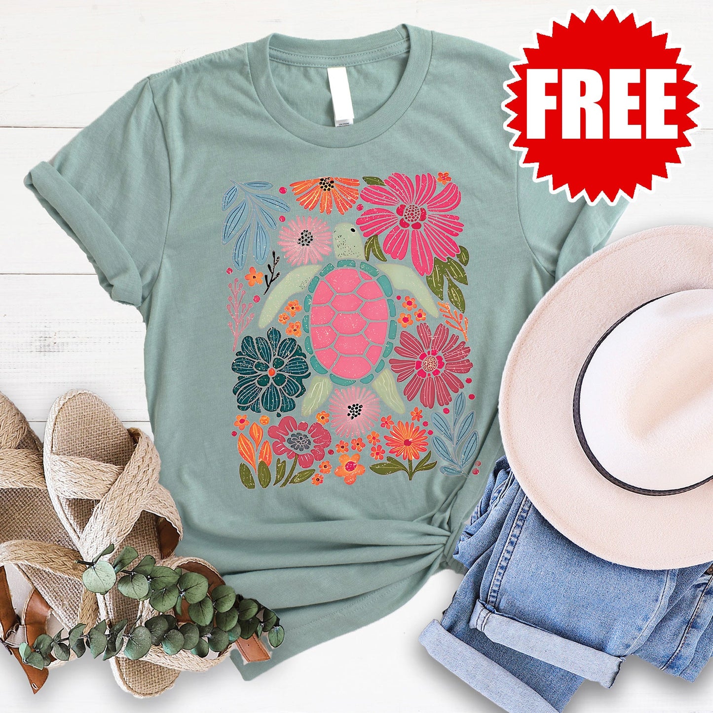 Turtle Tee - Heather Sage - 0