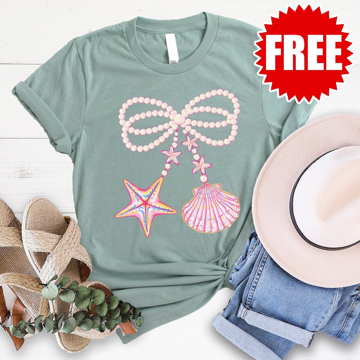 Shells and Pearls Tee - Heather Sage - 0