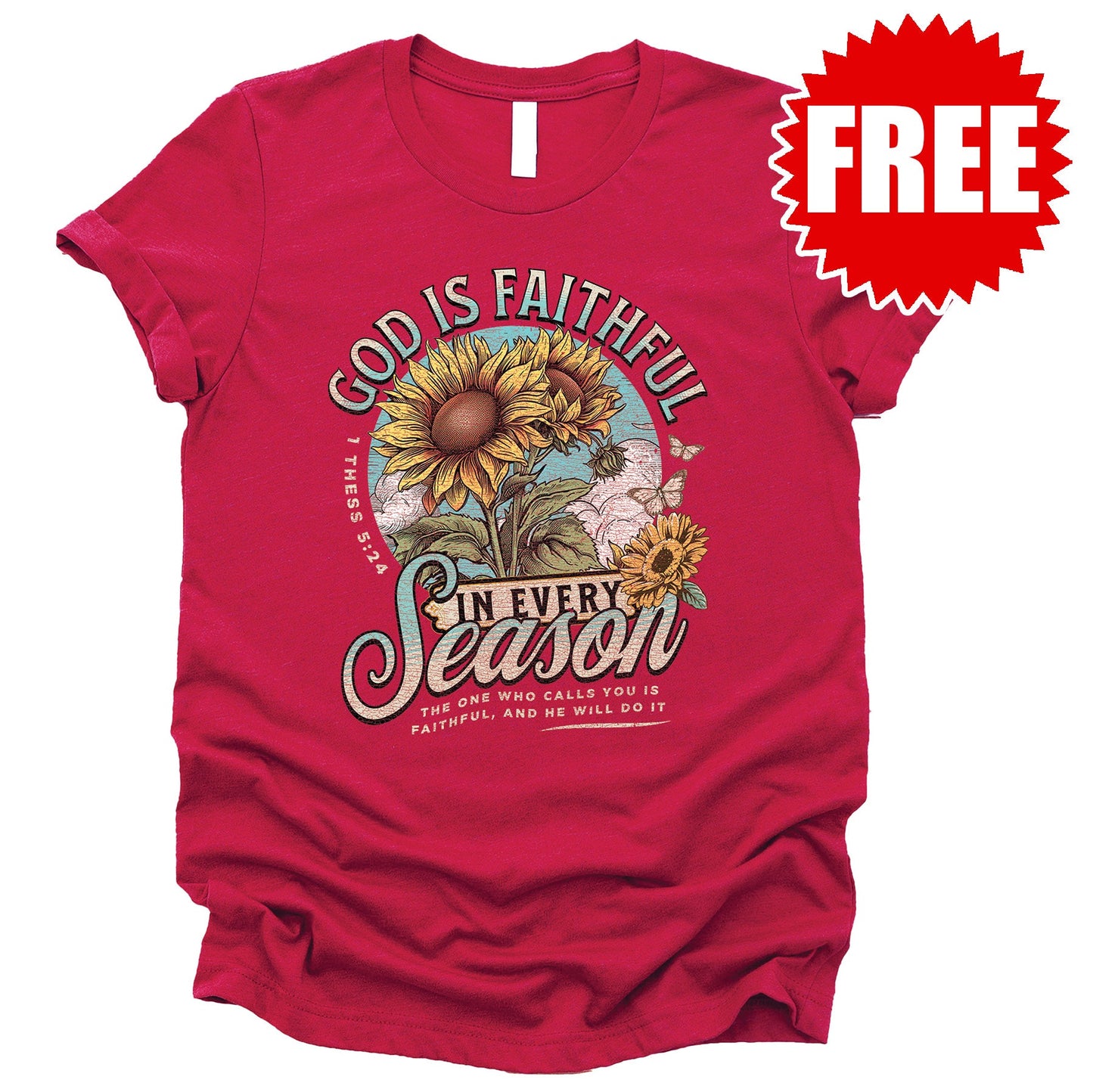God Is Faithful Tee - Heather Scarlet