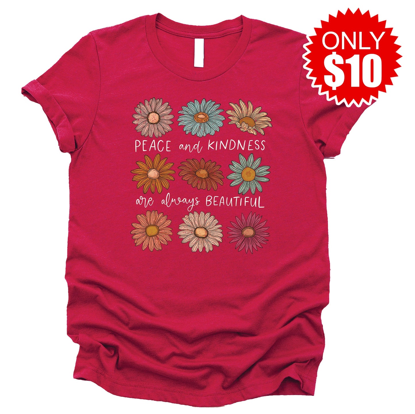 Peace And Kindness Tee - Heather Scarlet