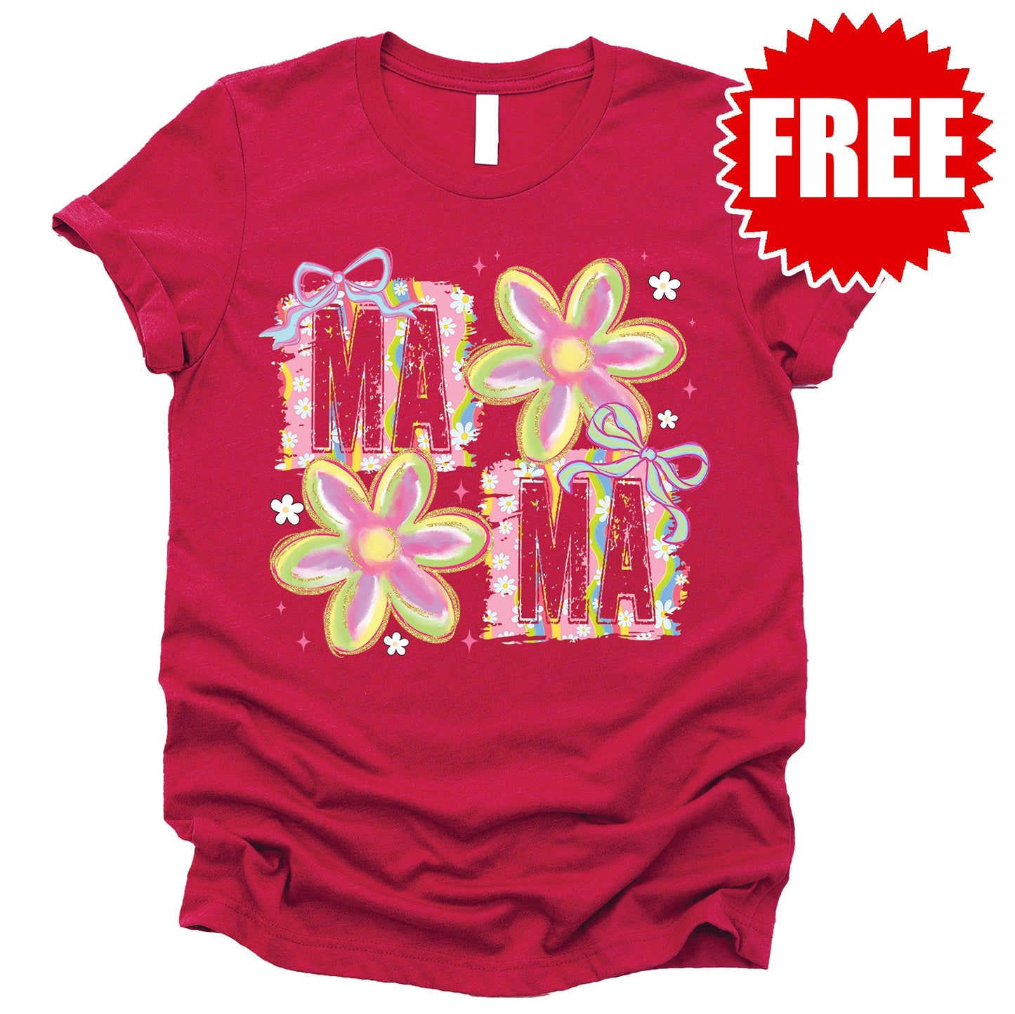 Mama Patch Floral Tee - Heather Scarlet - FREE