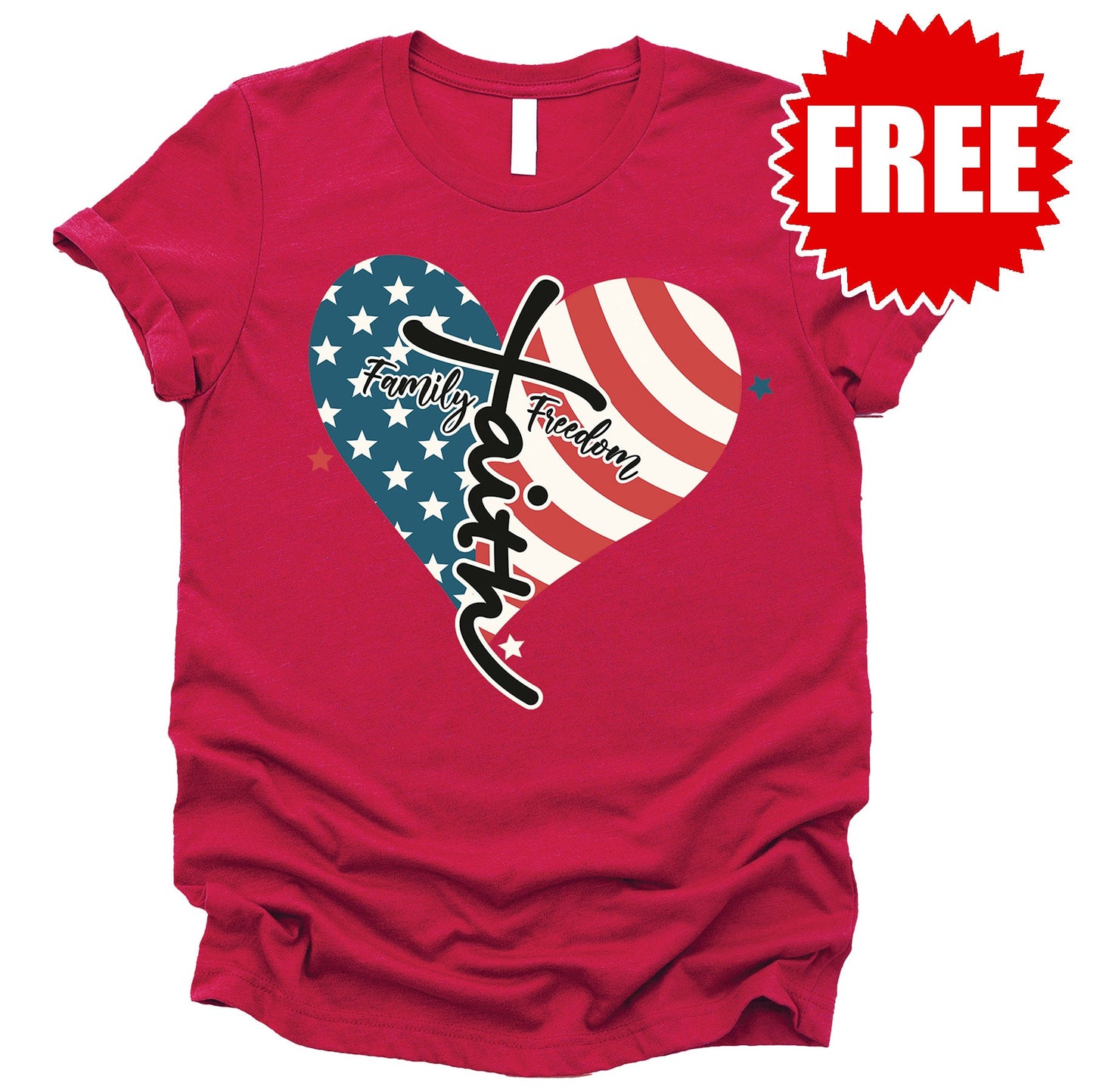 Faith Family Freedom USA Tee - Heather Scarlet - 0