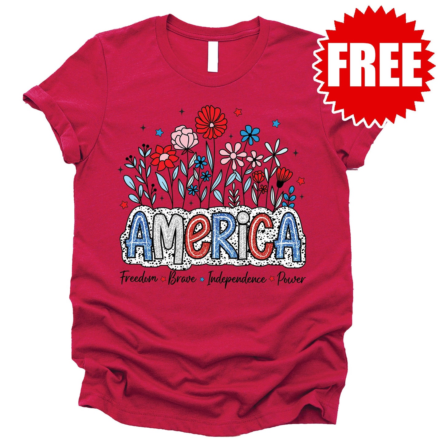 America Glitter Tee - Heather Scarlet - 0