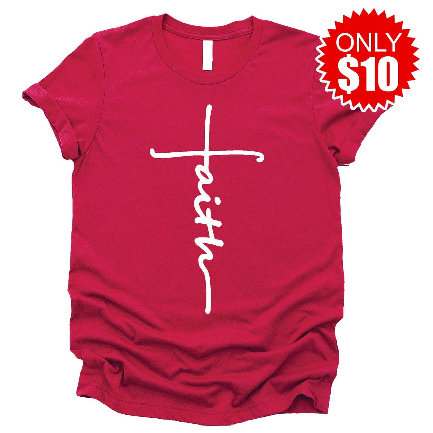 Faith Cross Tee - Heather Scarlet