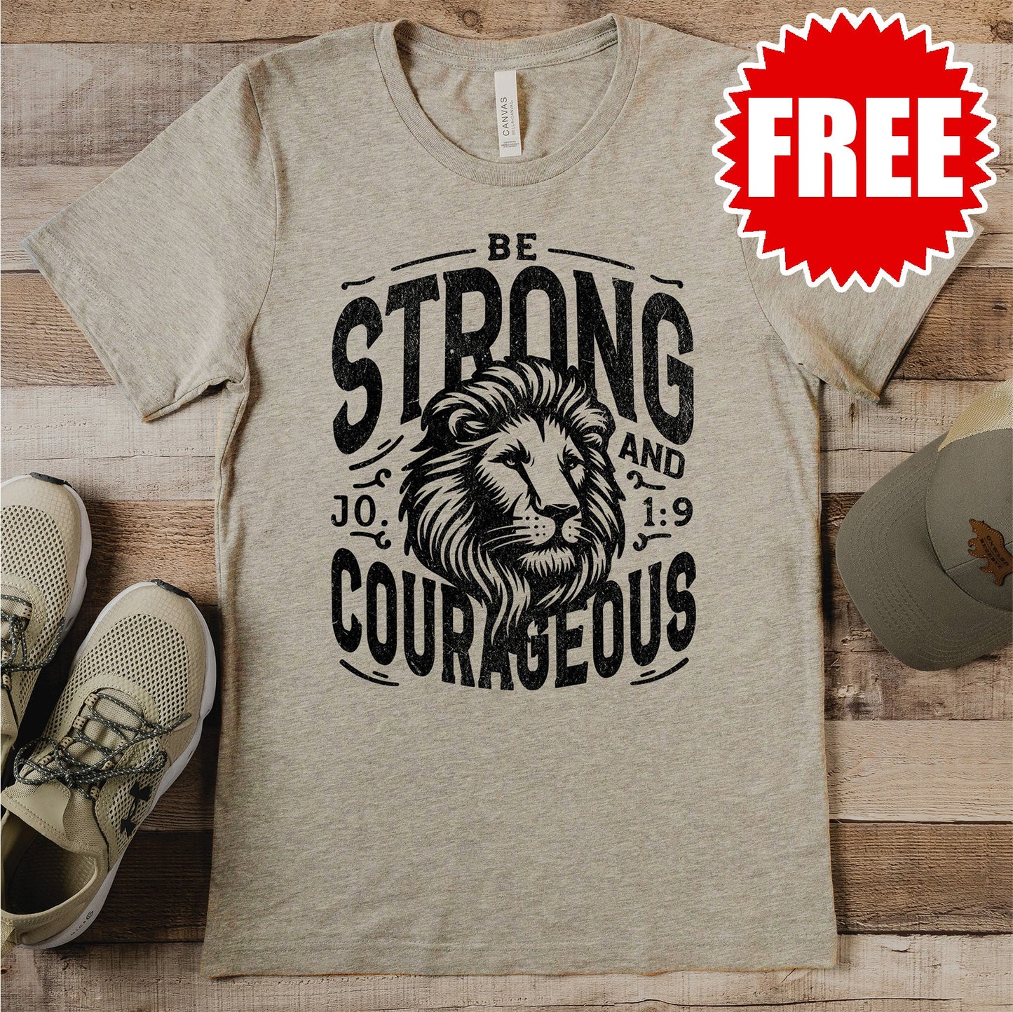 Be Strong & Courageous Mens Tee - Heather Stone - 0