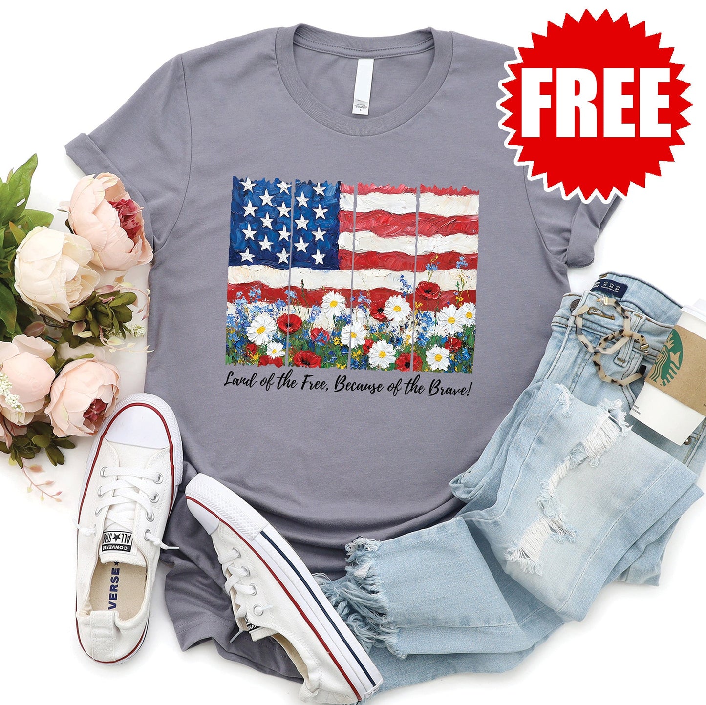 Land of the Brave Tee - Heather Storm - 0