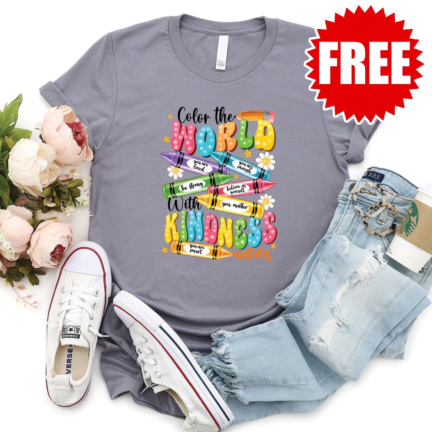Color the World Tee - Heather Storm - FREE