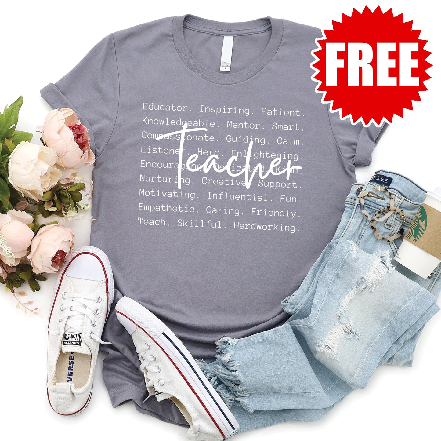 Teacher White Tee - Heather Storm - FREE