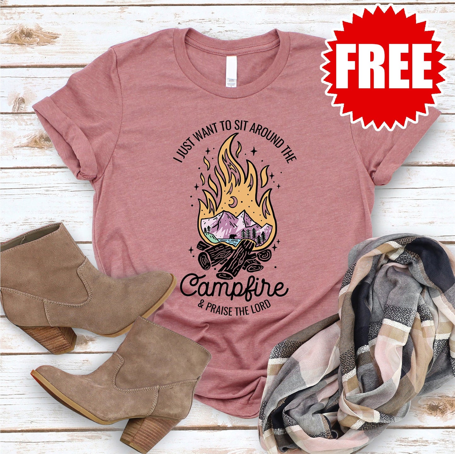 Campfire Tee - Heather Strawberry Cream - 0