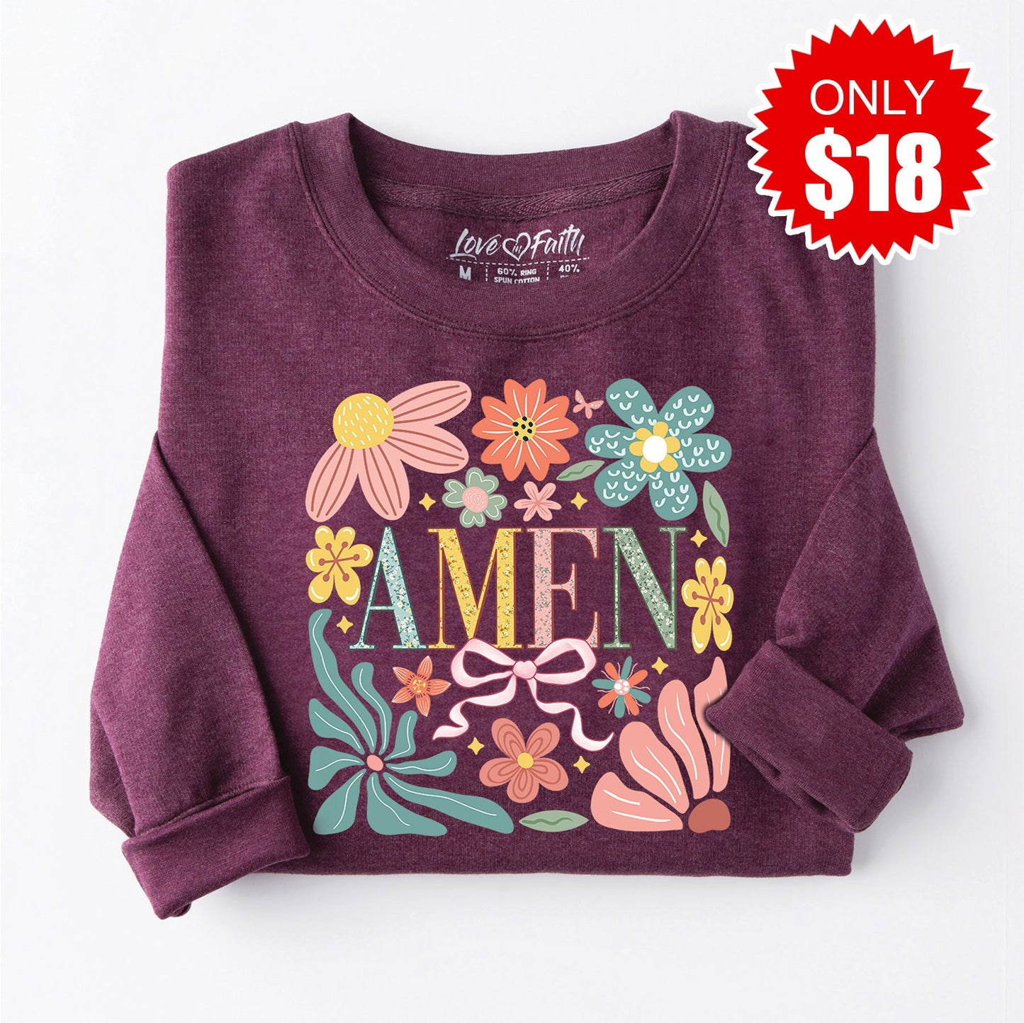 Floral Amen Sweatshirt - Heather Sugar Plum - 18