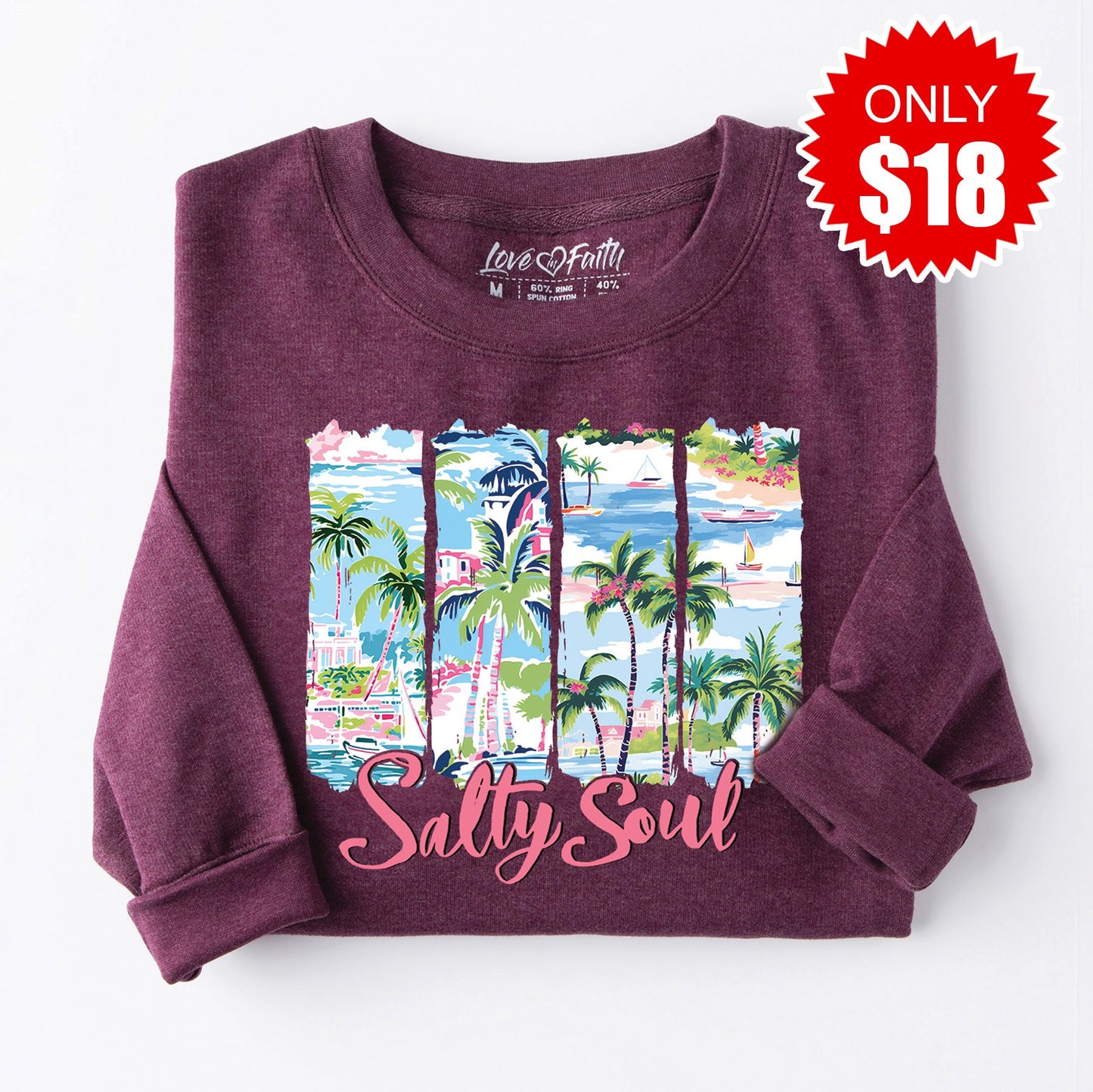 Salty Soul Beach Sweatshirt - Heather Sugar Plum - 18