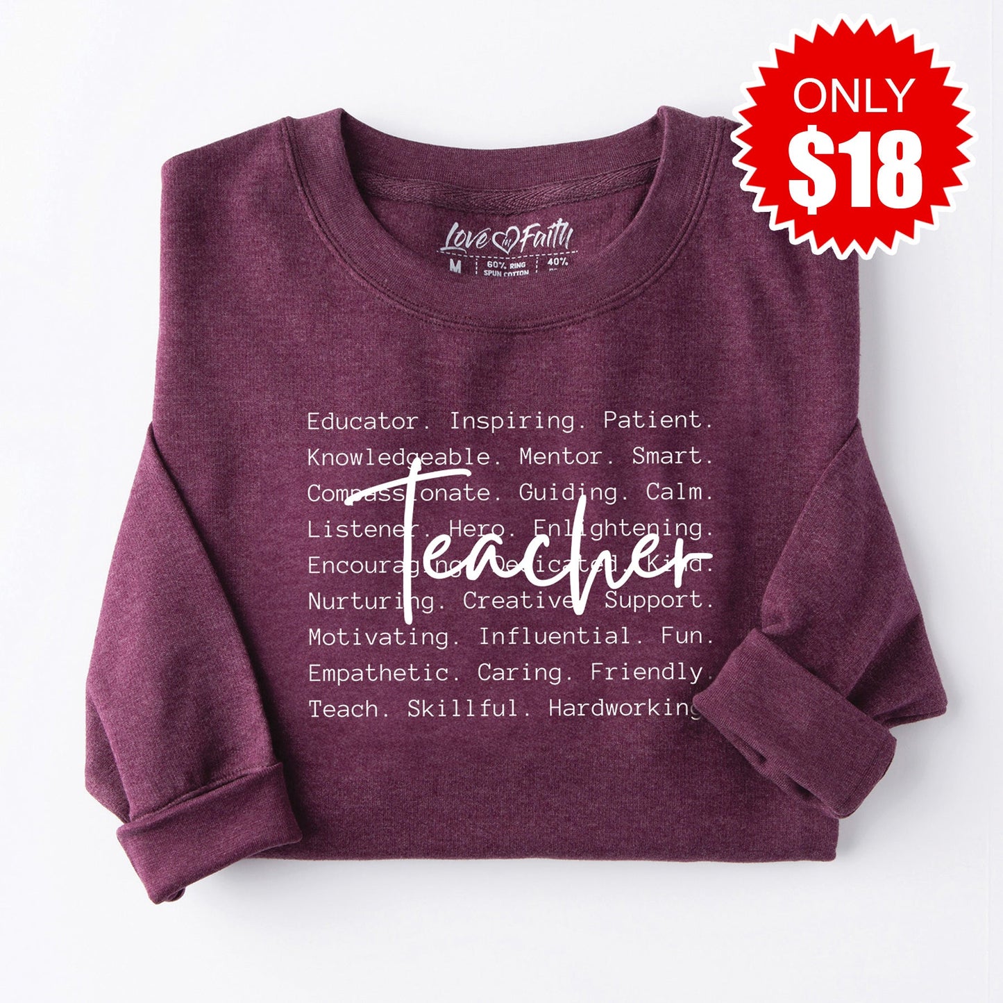 Teacher White Sweatshirt - Heather Sugar Plum - 18