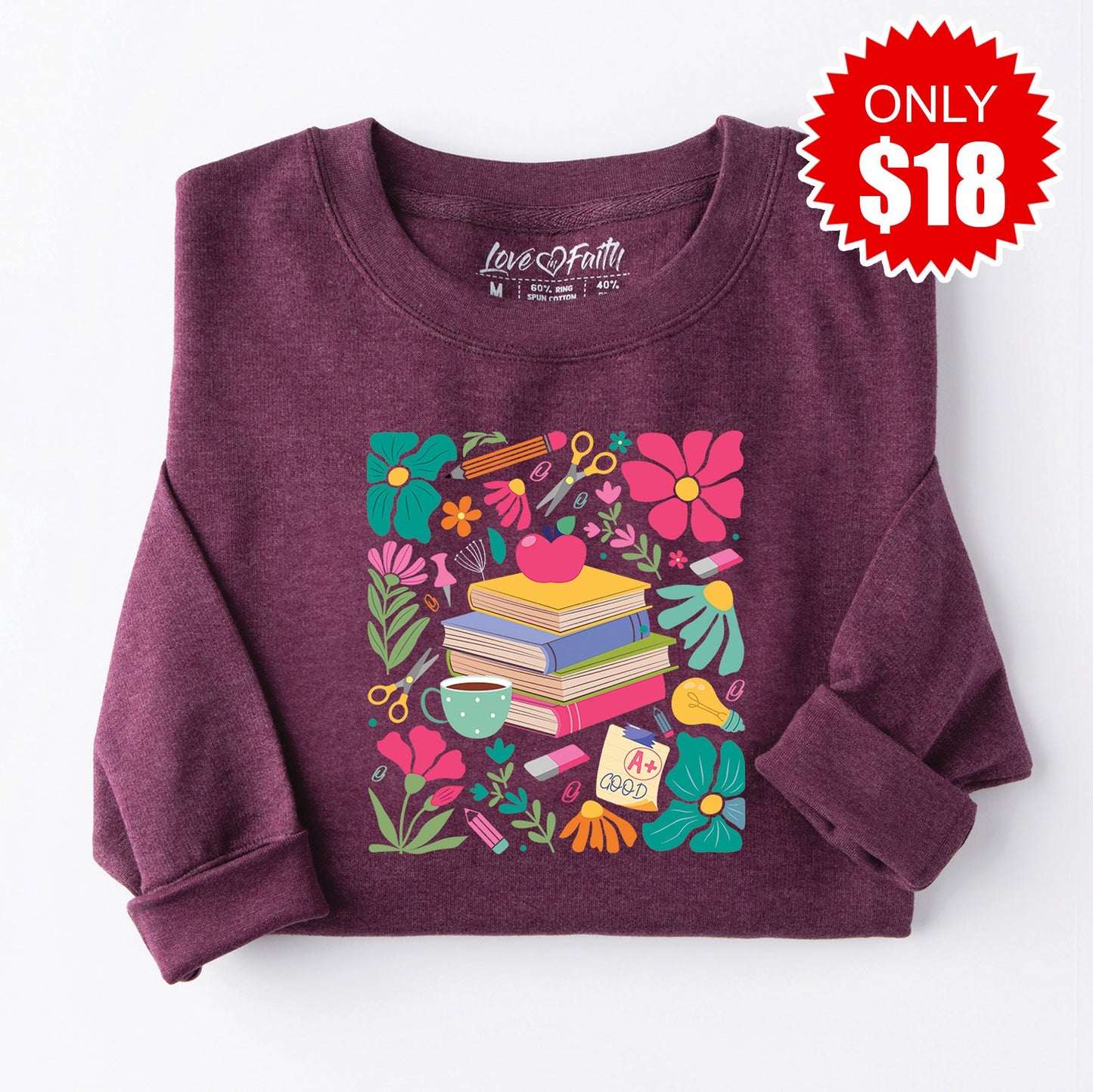 Boho Floral Teacher Sweatshirt - Heather Sugar Plum - 18