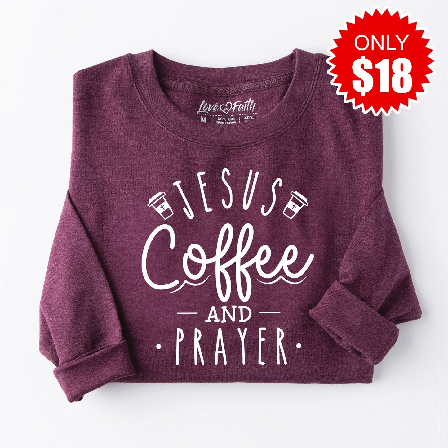 Jesus Coffee Prayer Sweatshirt - Heather Sugar Plum - 18