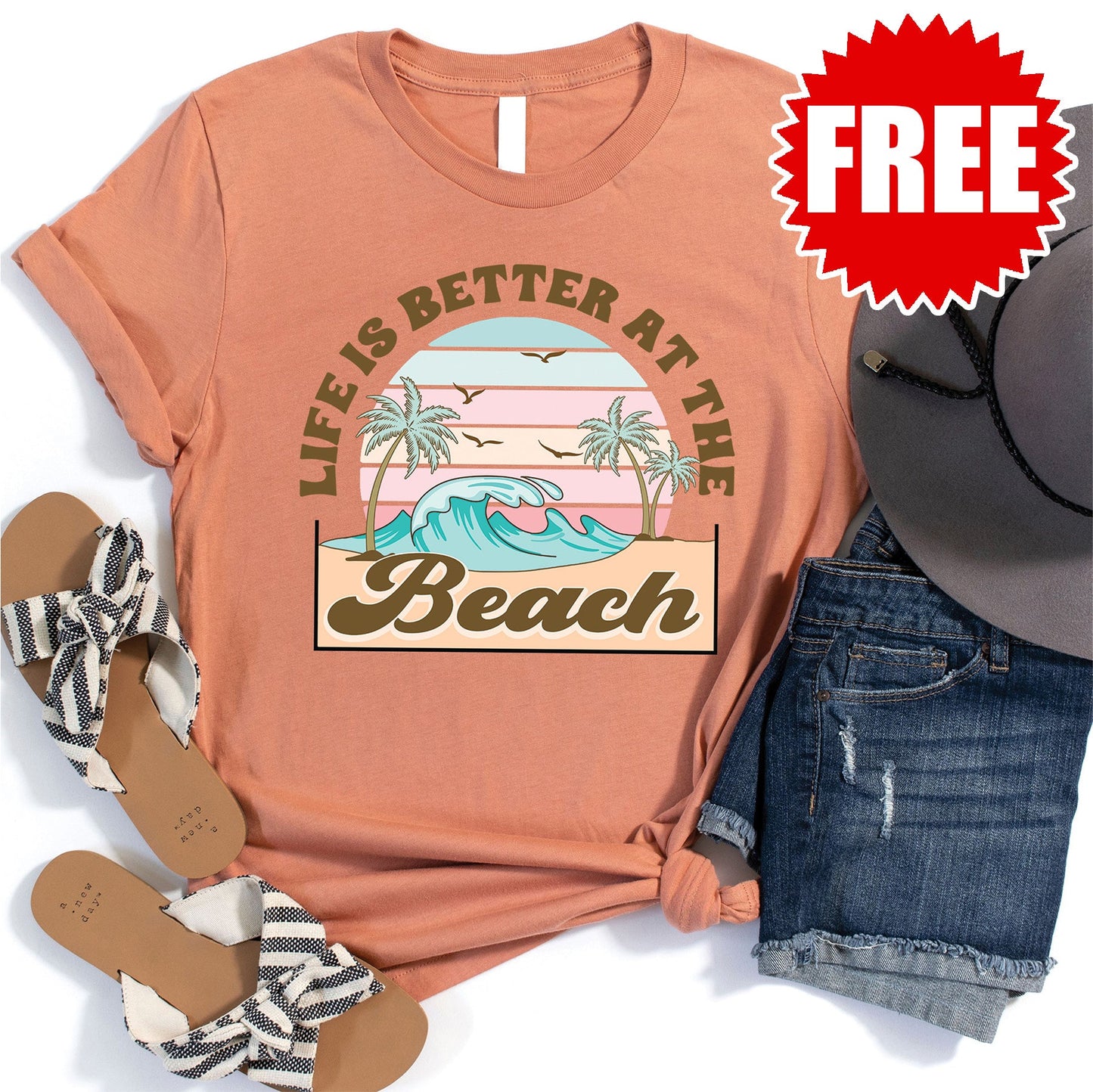 Beach Tee - Heather Terracotta - 0