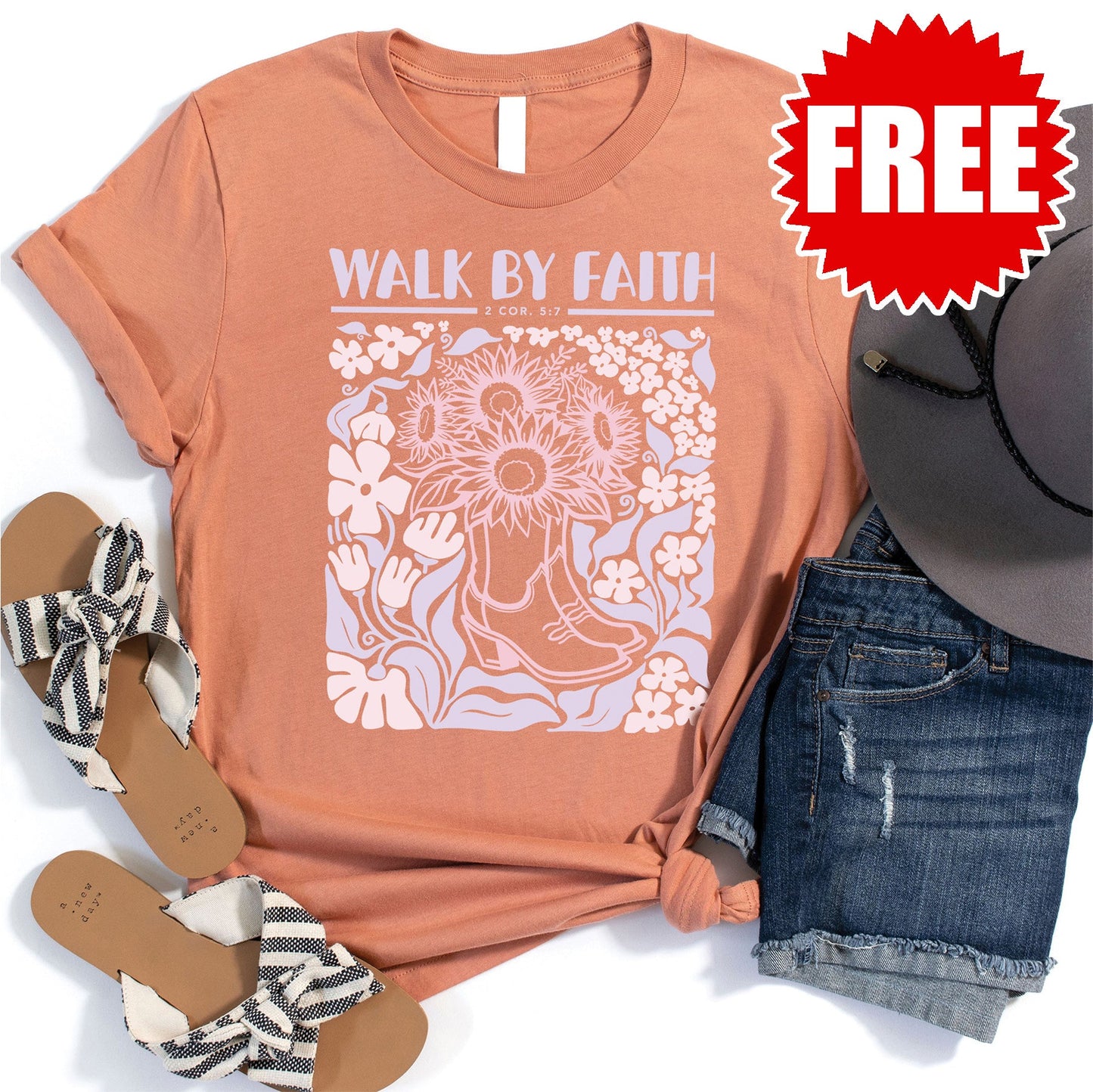 Walk By Faith Tee - Heather Terracotta - 0