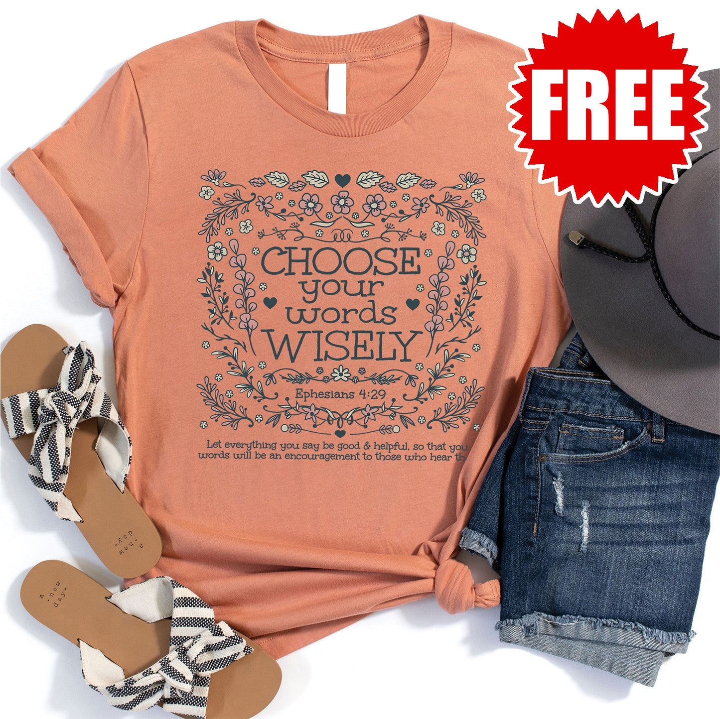 Wise Words Tee - Heather Terracotta - 0