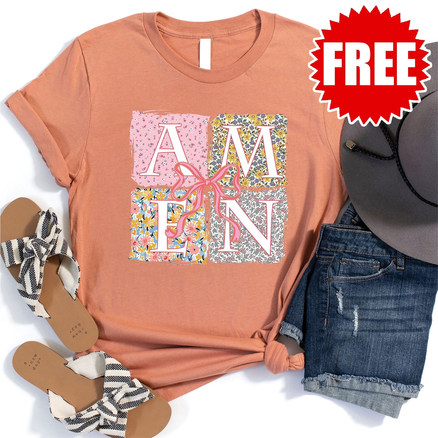 Amen Tee - Heather Terracotta - FREE