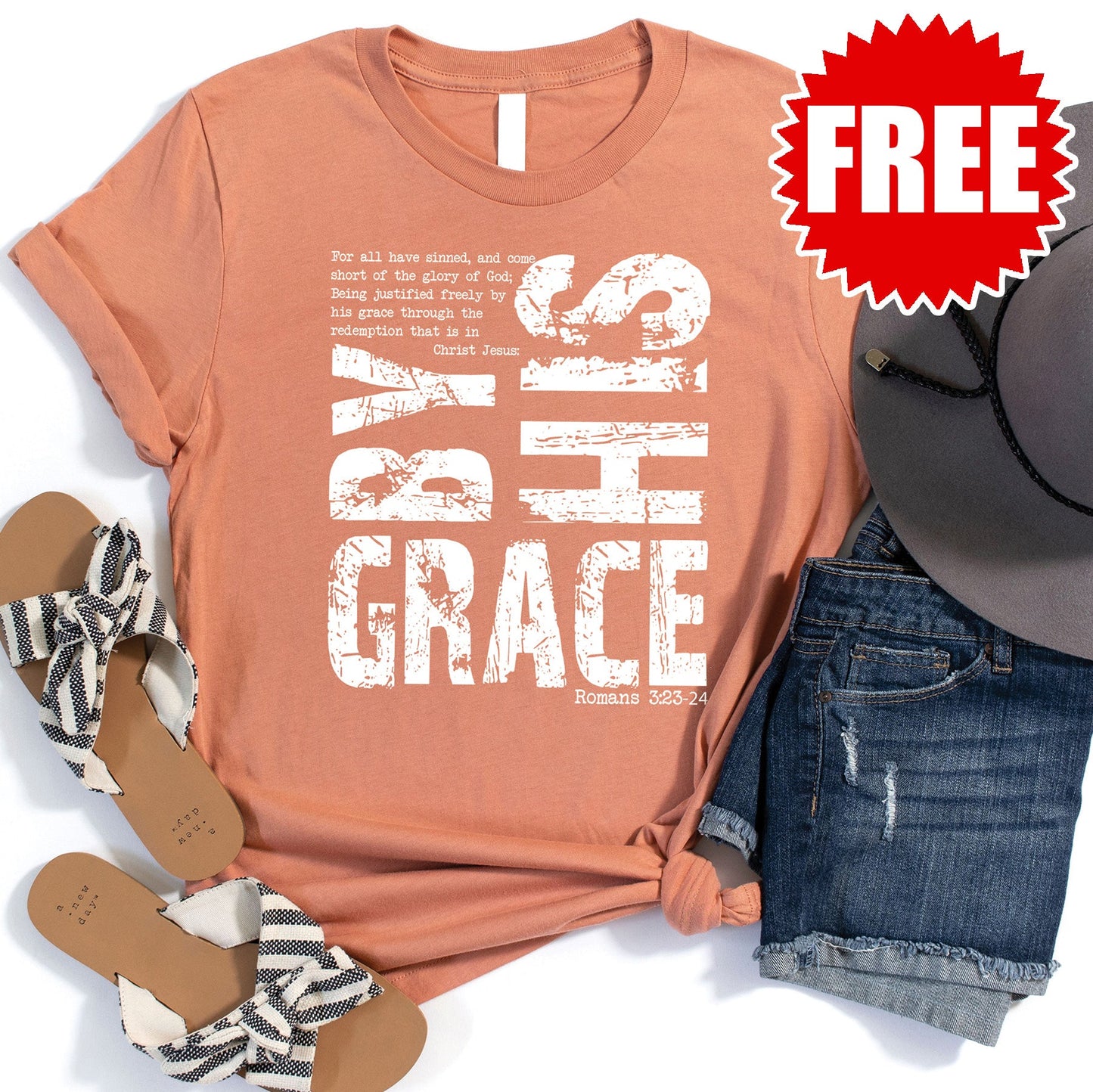By His Grace Tee - Heather Terracotta - 0