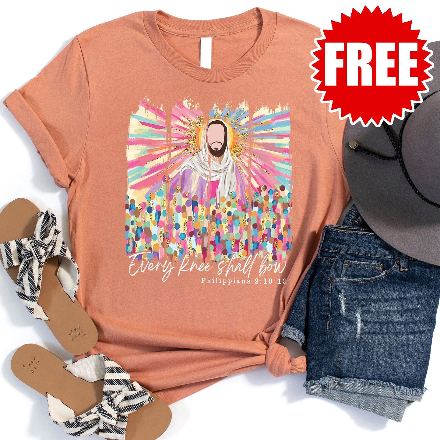 Jesus Watercolor Tee - Heather Terracotta - FREE