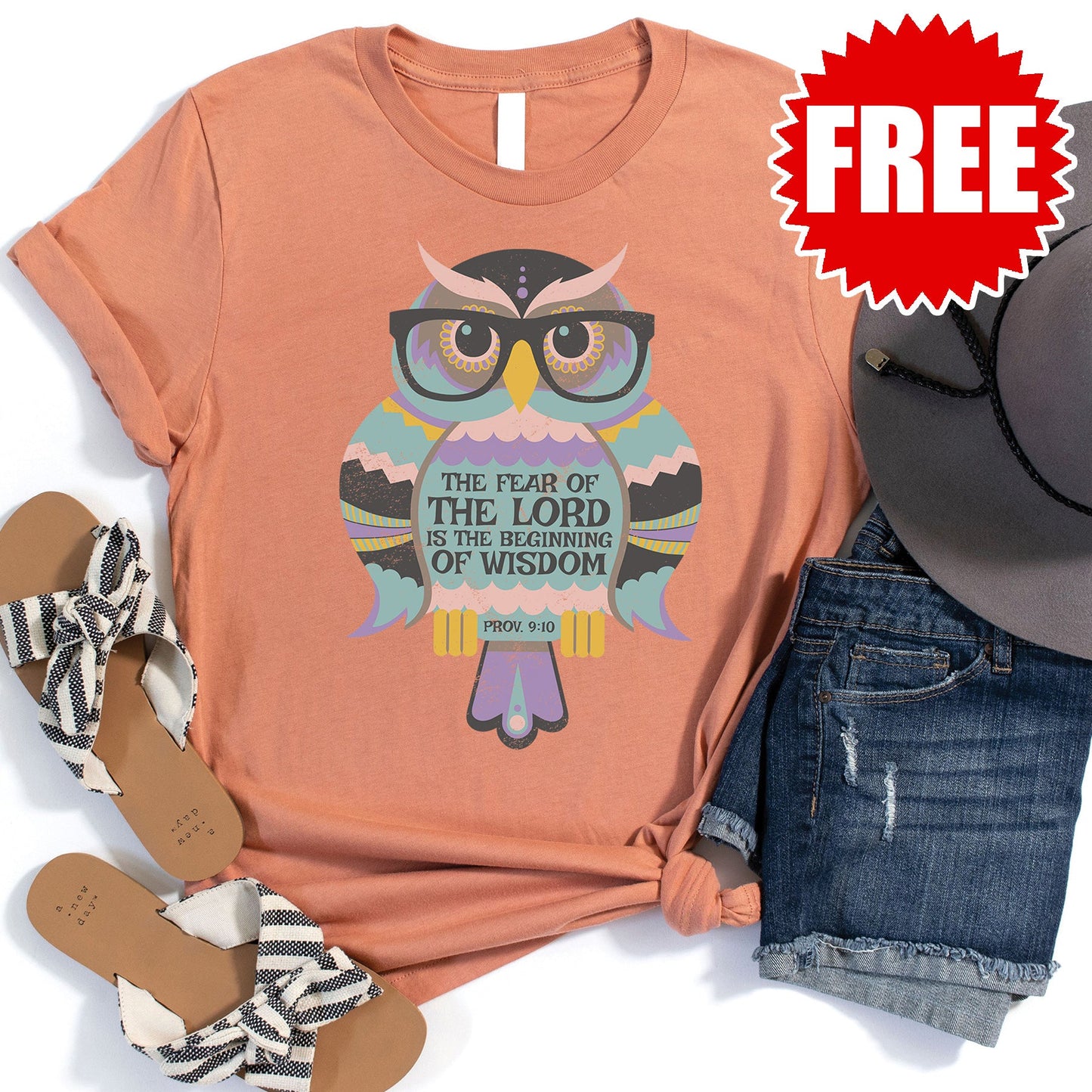 Wisdom Owl Tee - Heather Terracotta - 0