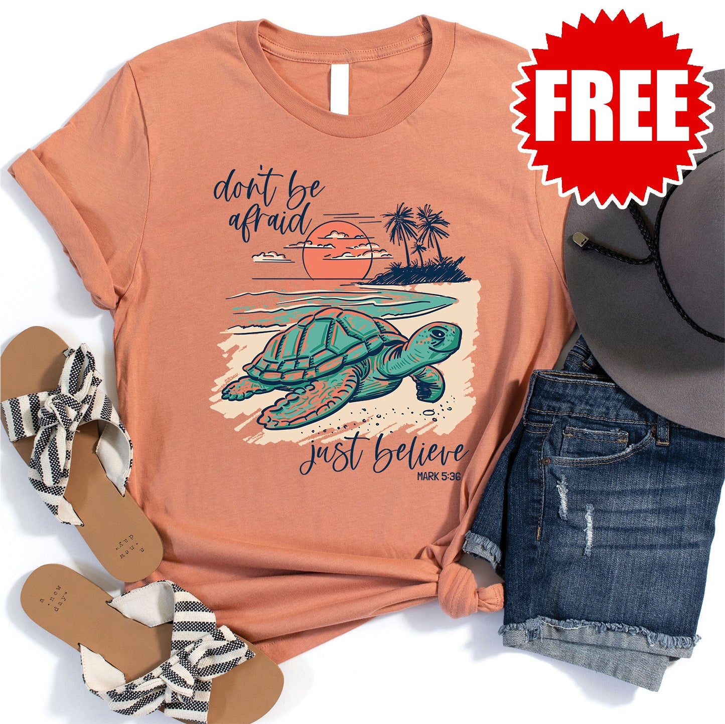 Believe Turtle Tee - Heather Terracotta - 0