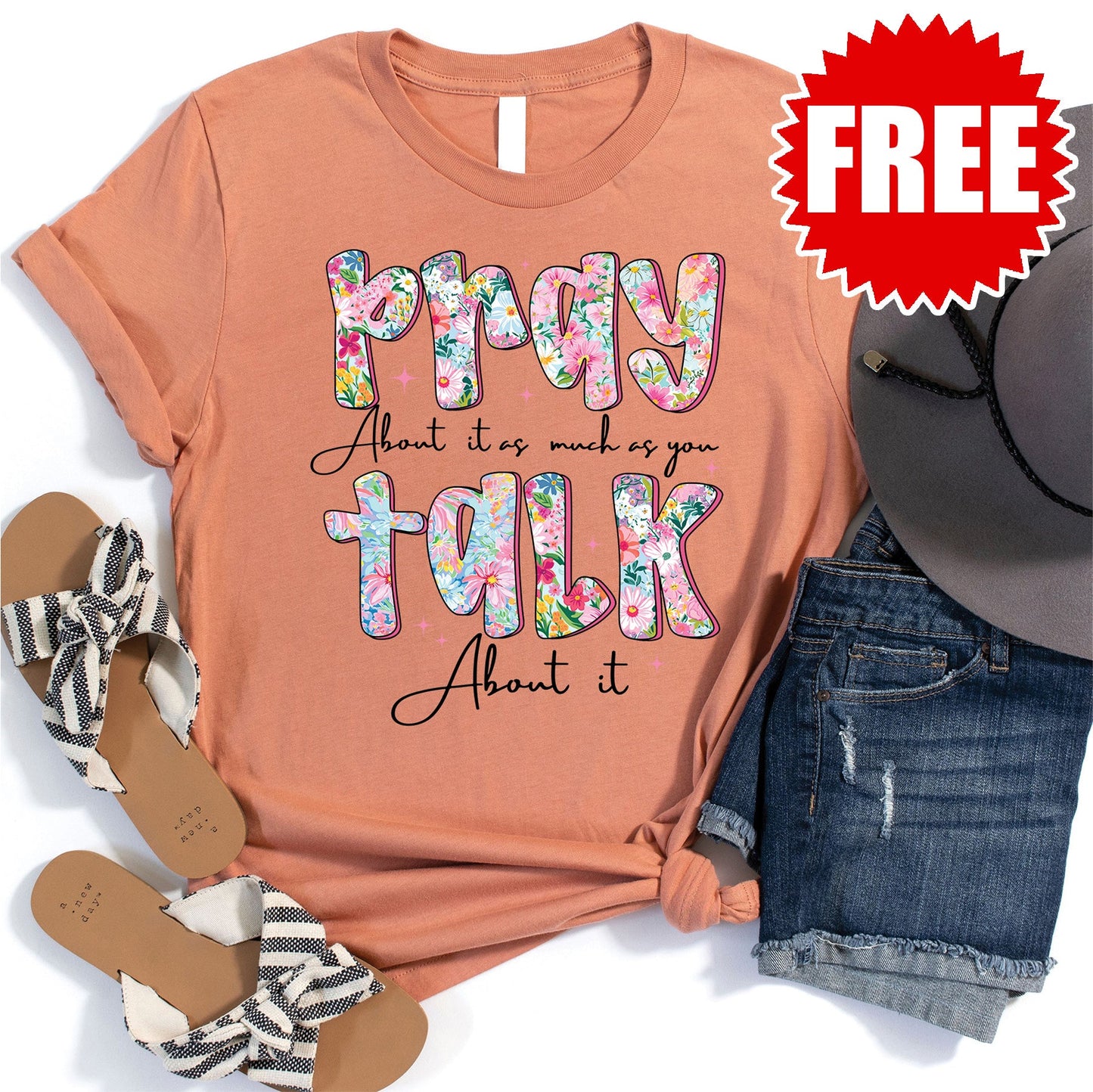 Pray and Talk Tee - Heather Terracotta - 0