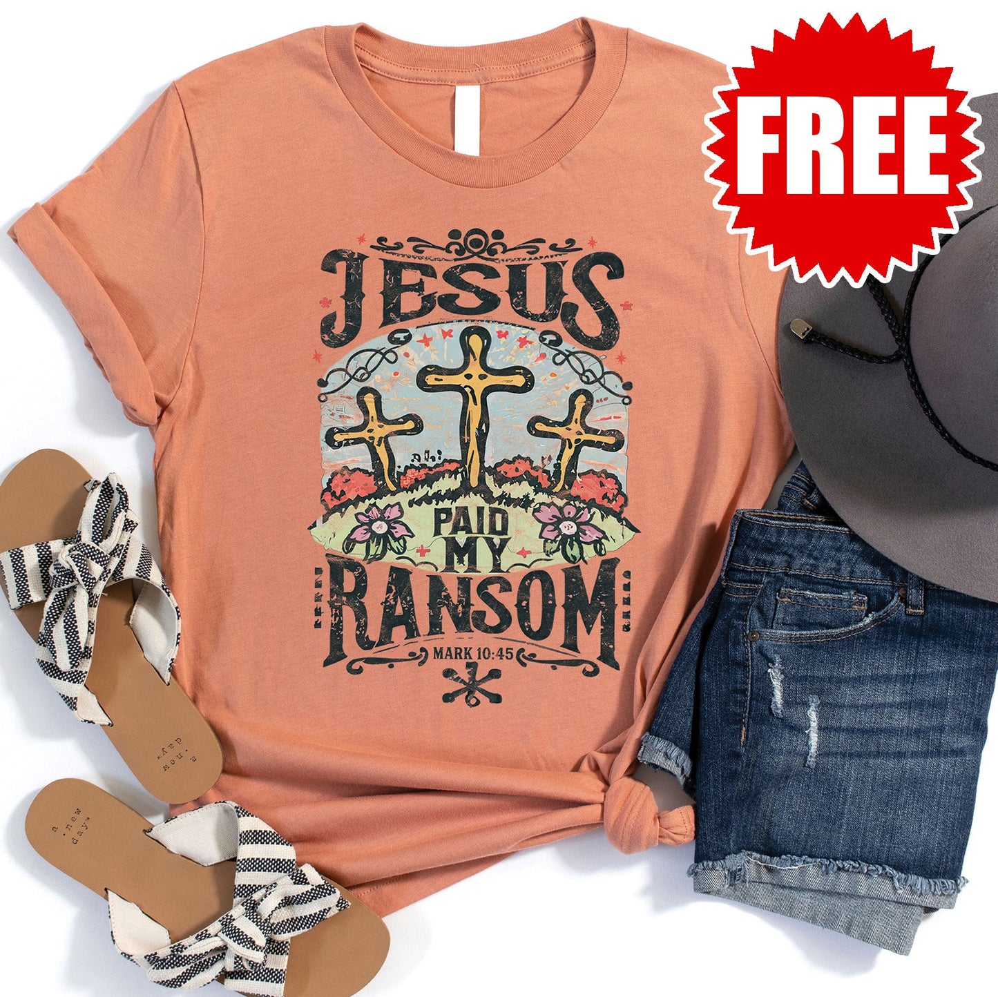 Jesus Paid My Ransom Tee - Heather Terracotta - 0