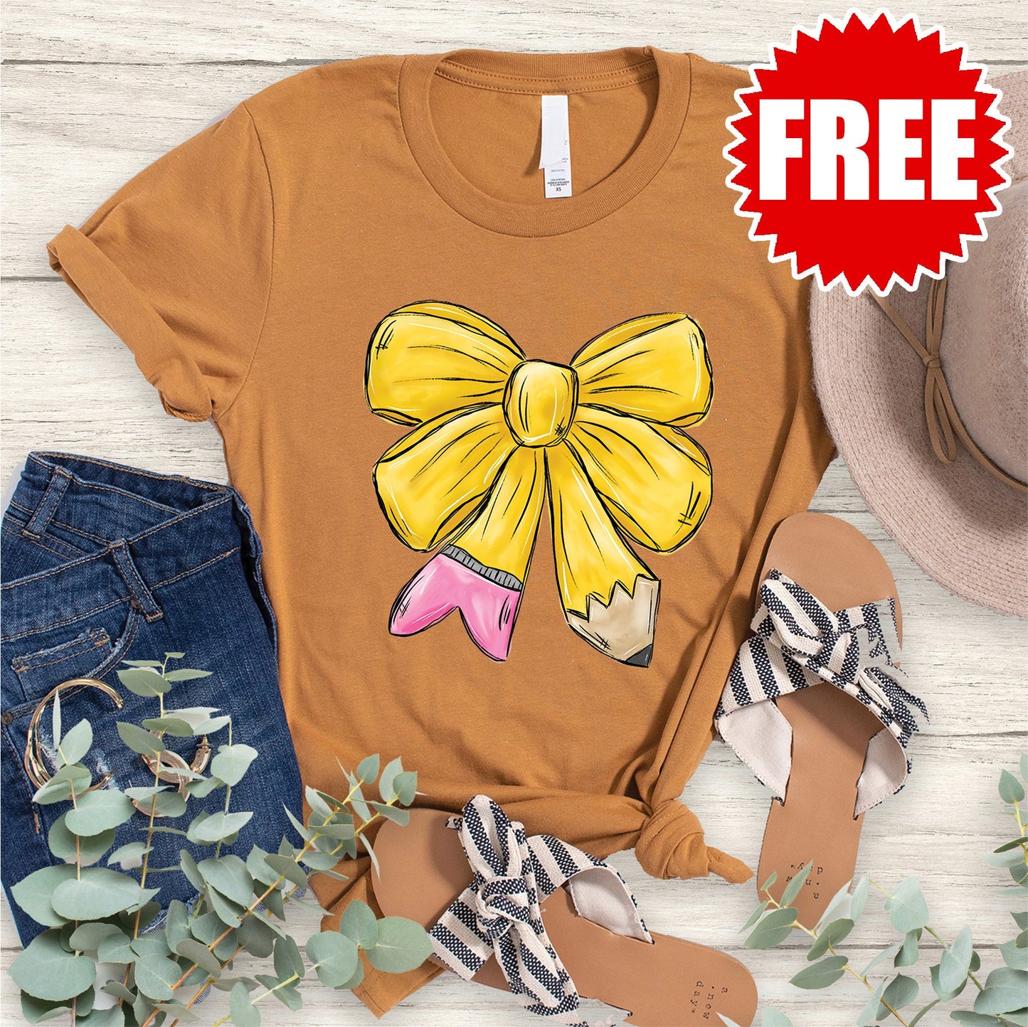 Pencil Bow Tee - Heather Toast - FREE