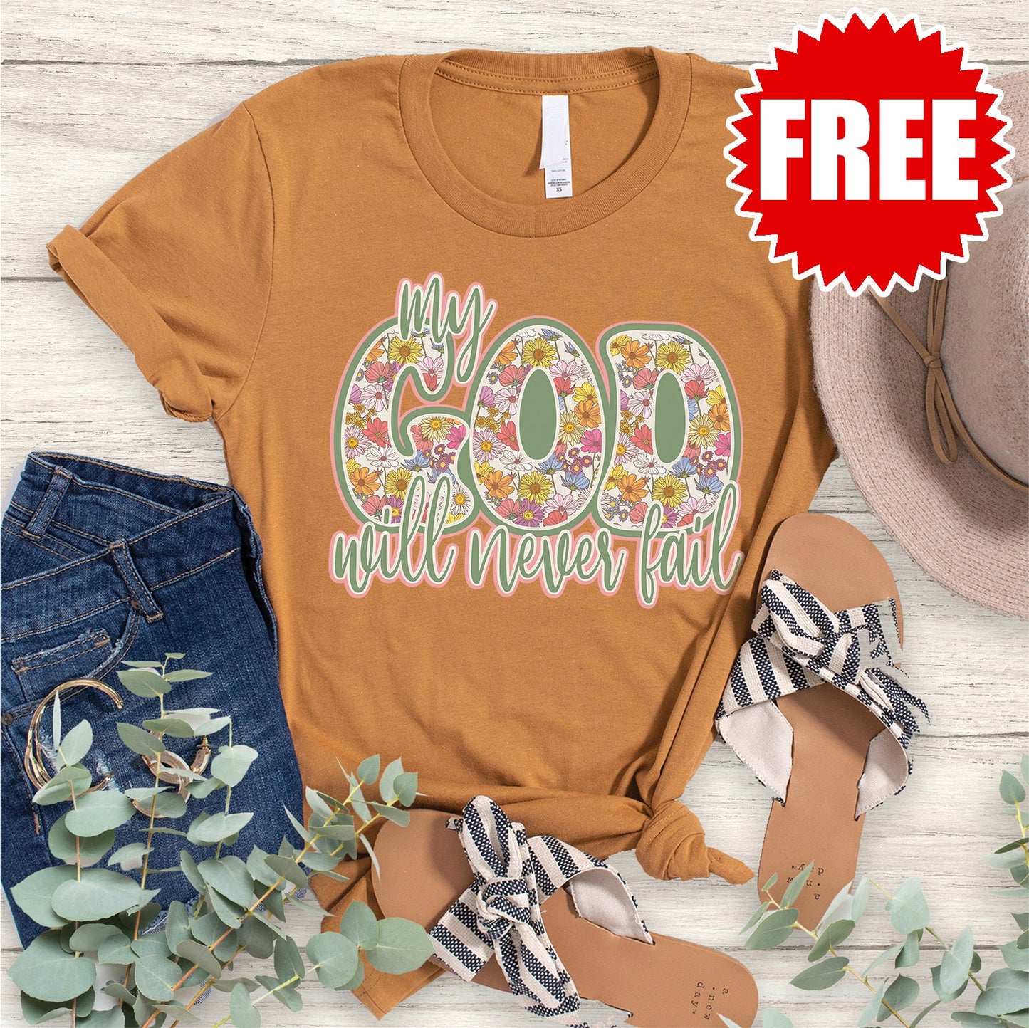 My God Will Never Fail Tee - Heather Toast - FREE