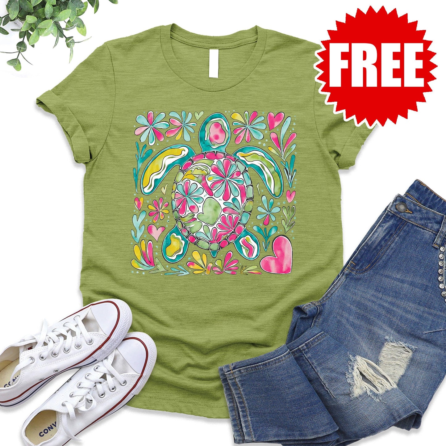 Turtle Floral Tee - Heather Cucumber Mint - 0