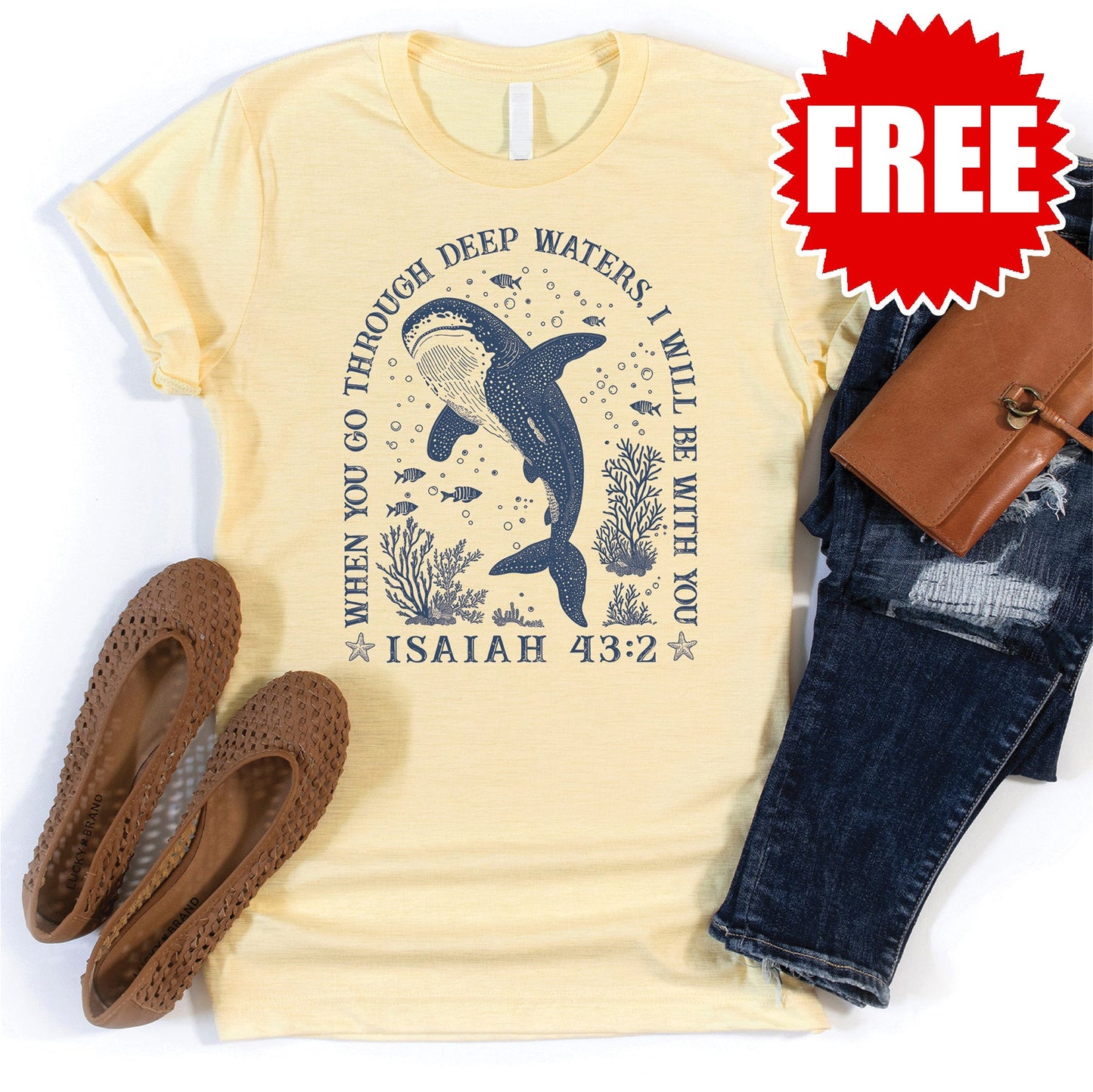 Deep Waters Whale Tee - Heather Lemonade - 0