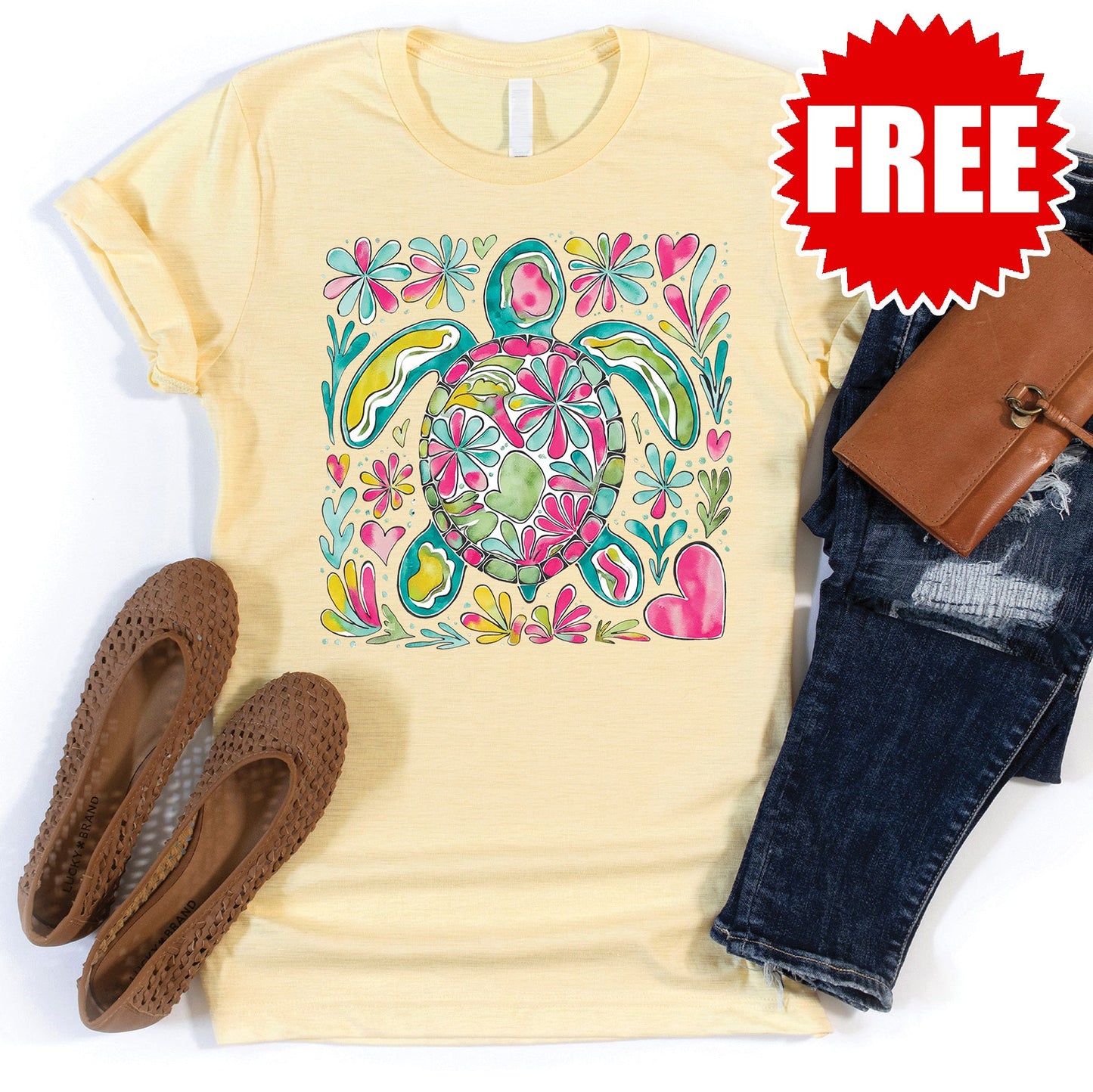 Turtle Floral Tee - Heather Lemonade - 0