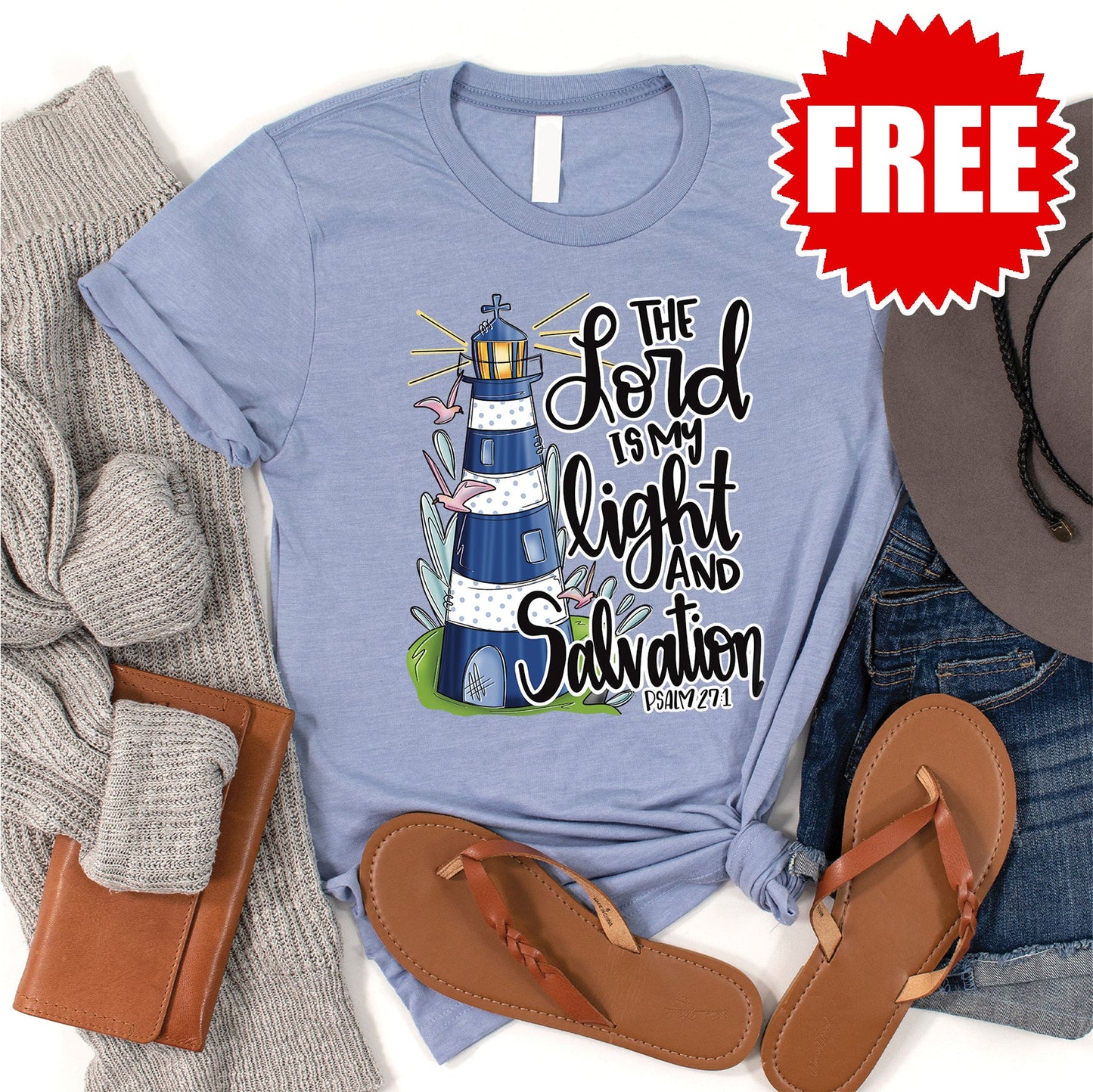 The Lord is My Light Tee - Heather Ocean Air - 0
