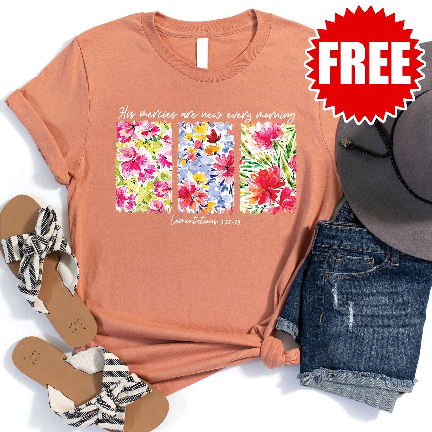 New Mercies Tee - Heather Peach Sorbet - 0